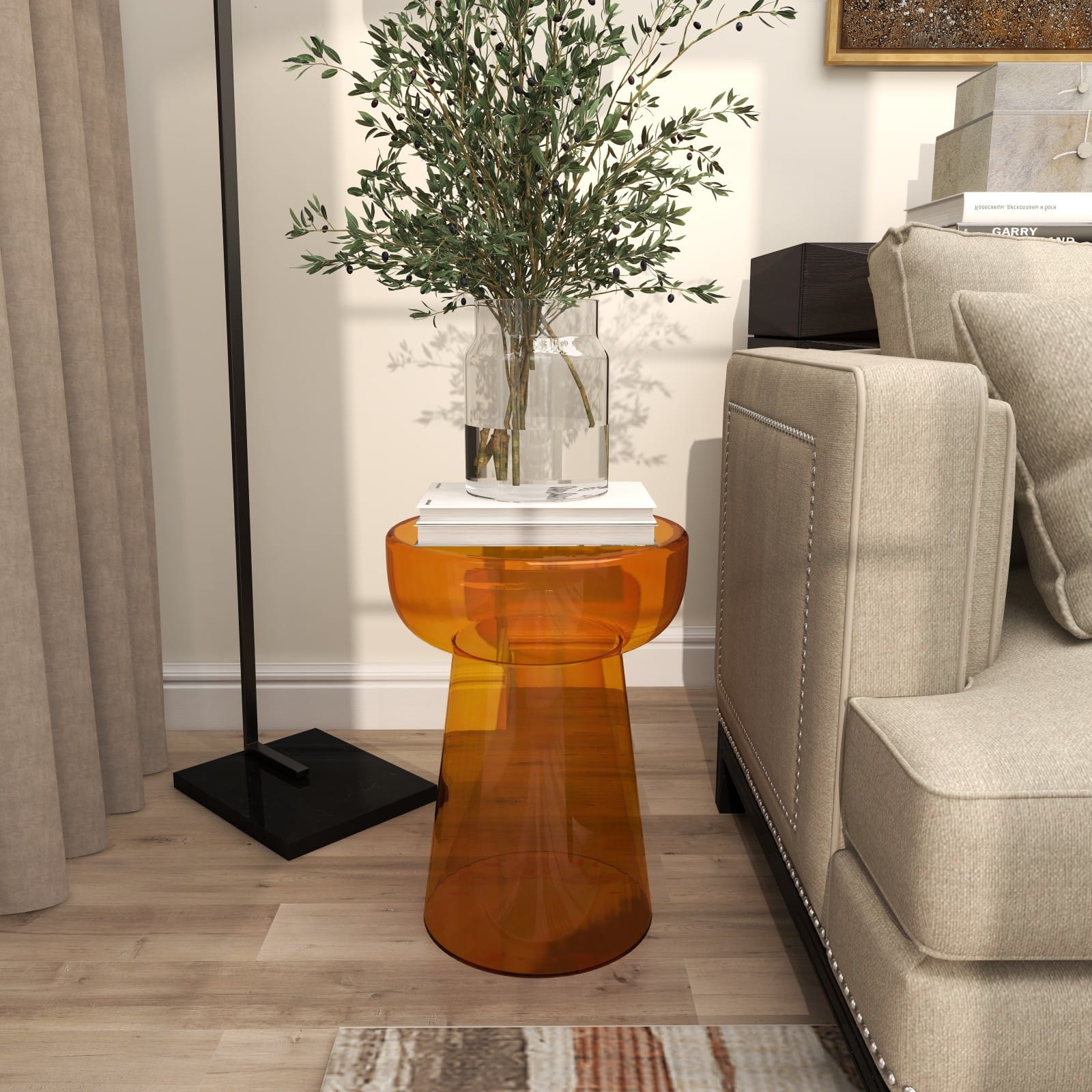 Orange Glass Modern Accent Table