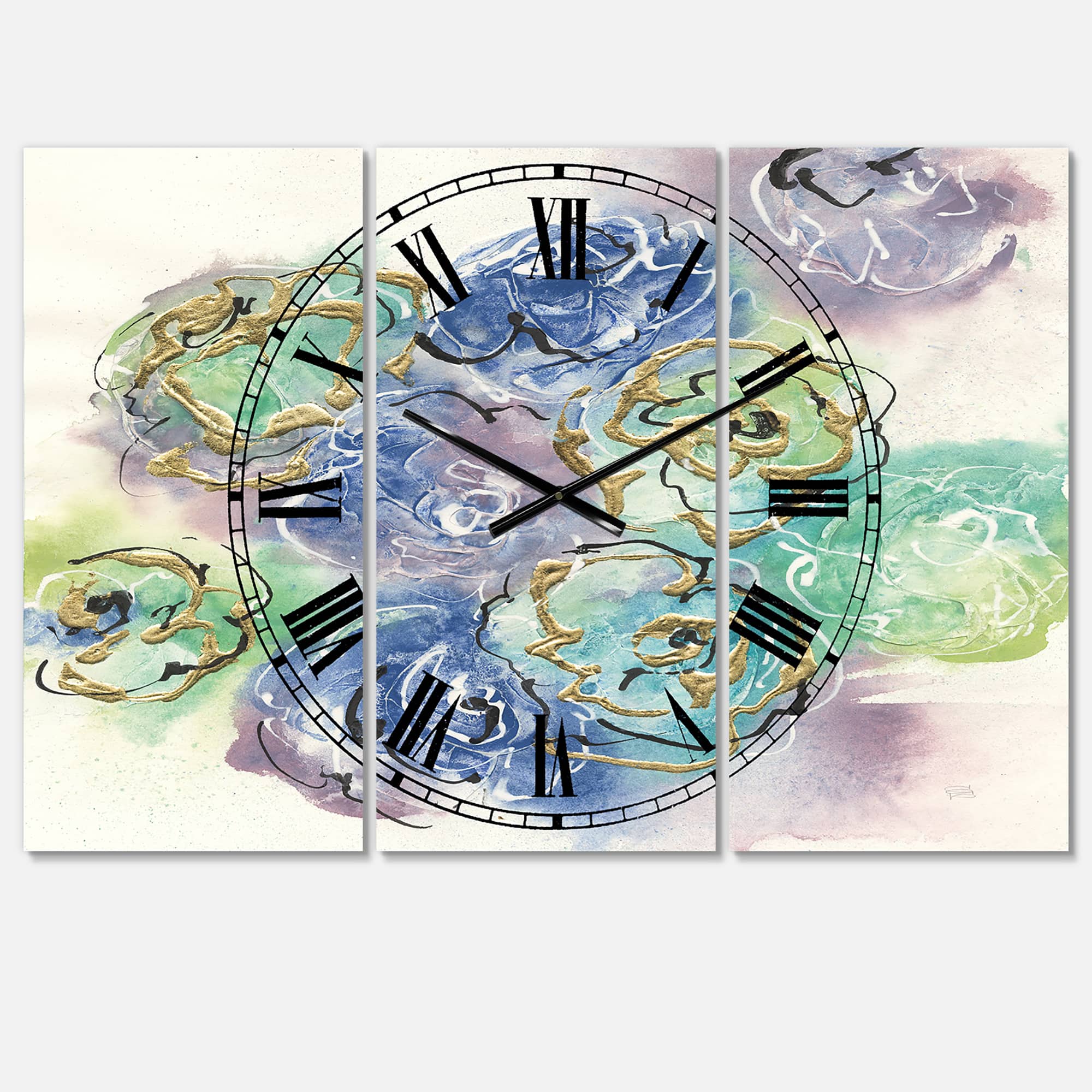 Designart 'Pastel Foral Composition Ii Lodge Multipanel Wall Clock