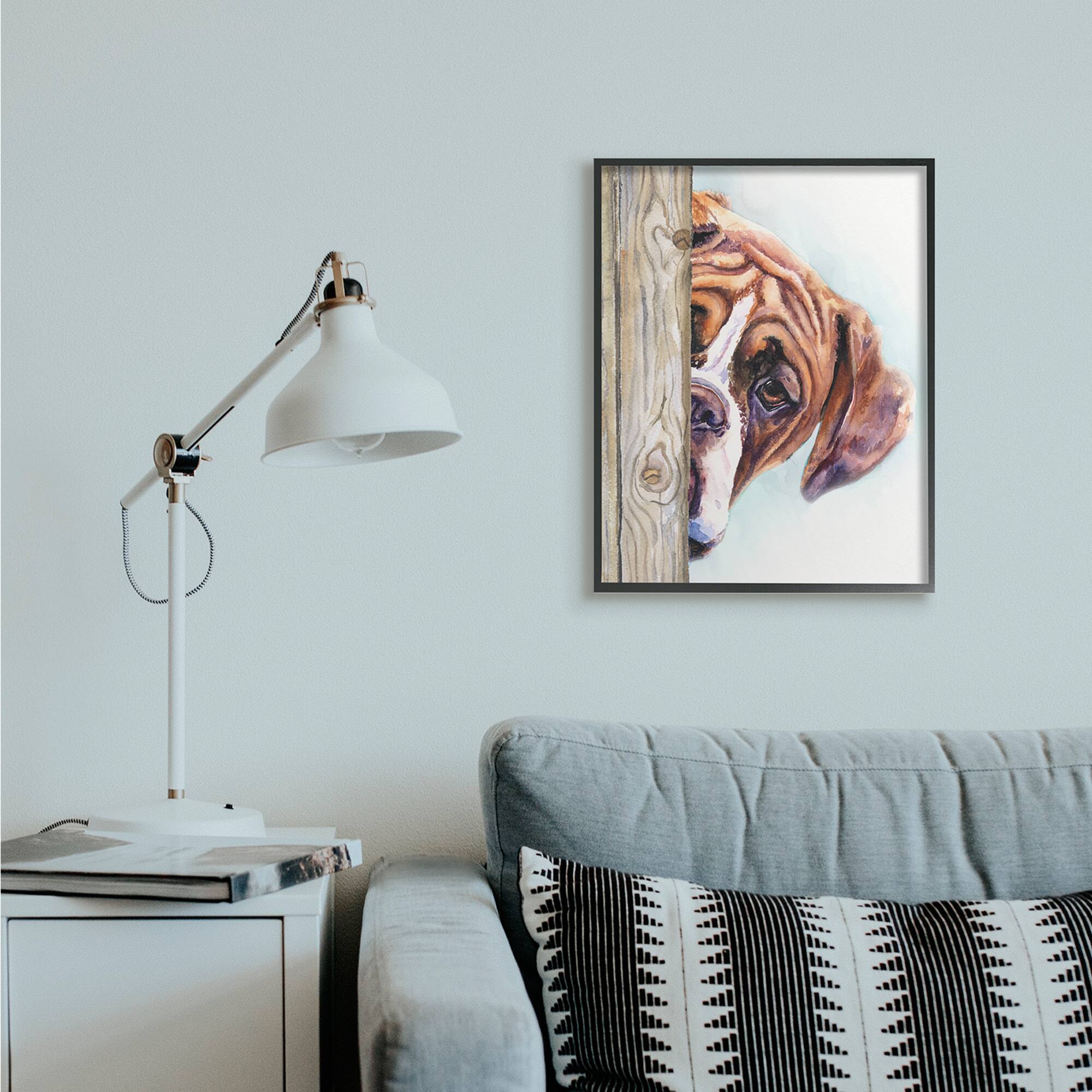 Stupell Industries Boxer Dog Hide and Seek Puppy Portrait in Black Frame Wall Art