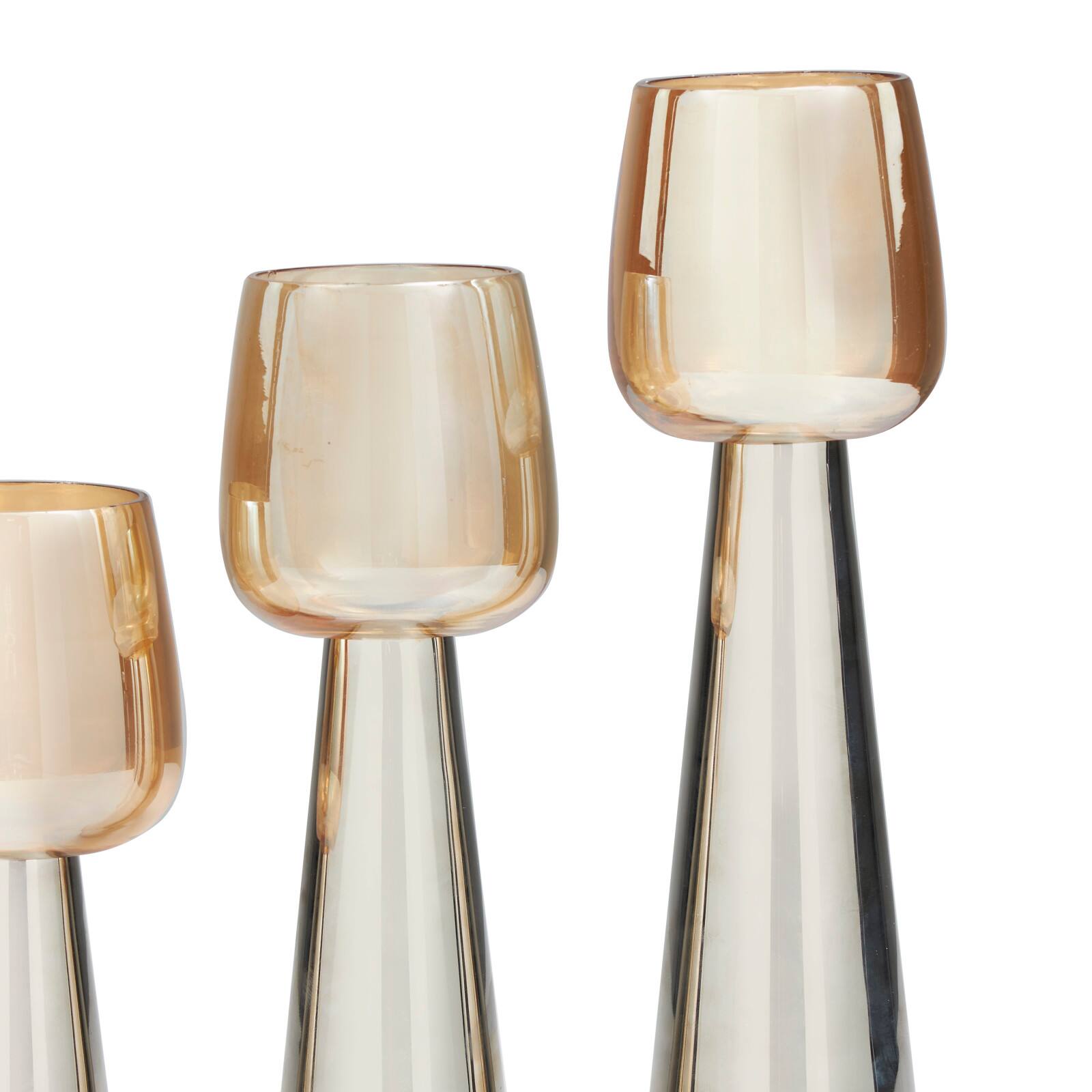 Contemporary Stainless Steel & Glass Candle Holder Set