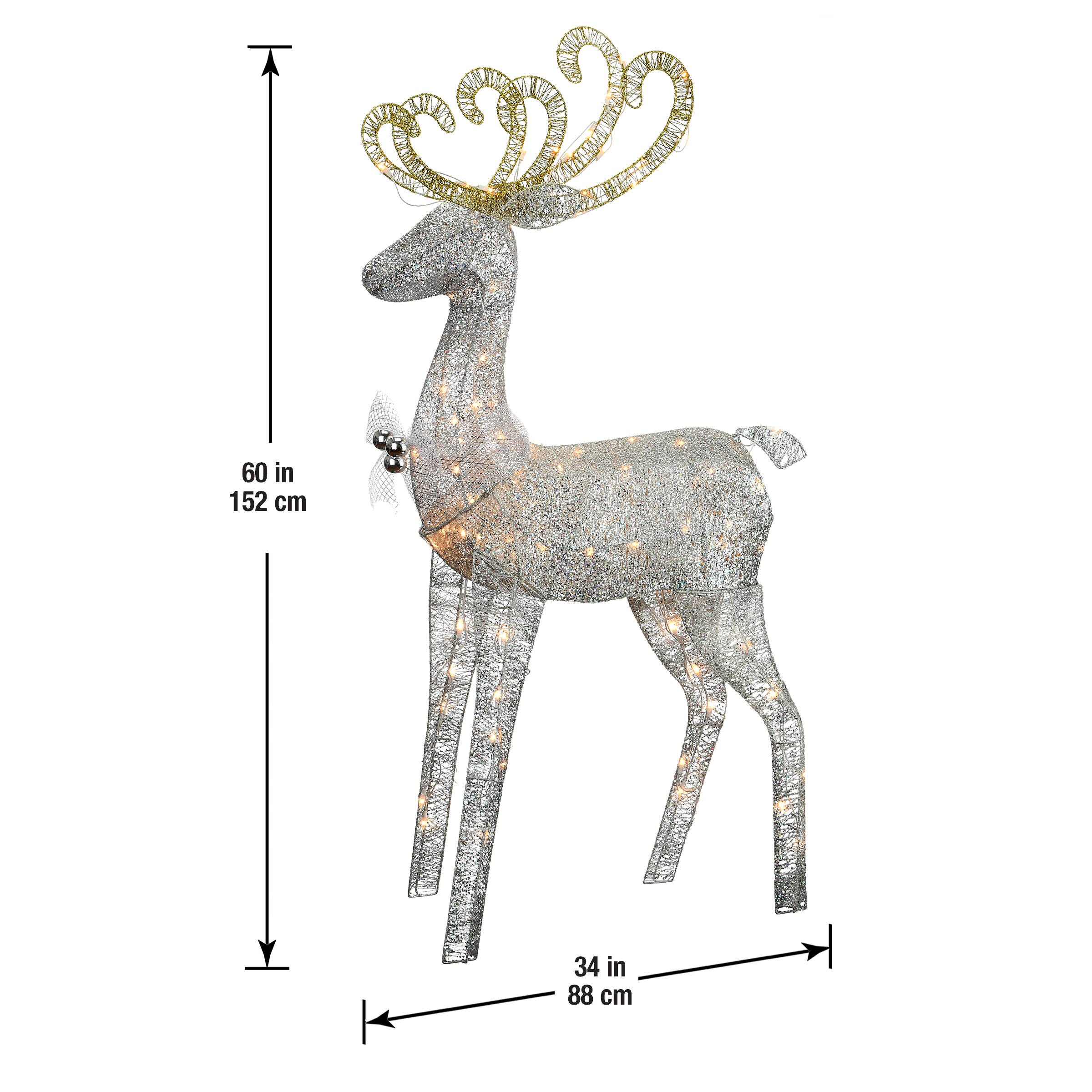 60" Crystal Standing Reindeer Decoration, Clear Mini Incandescent Lights