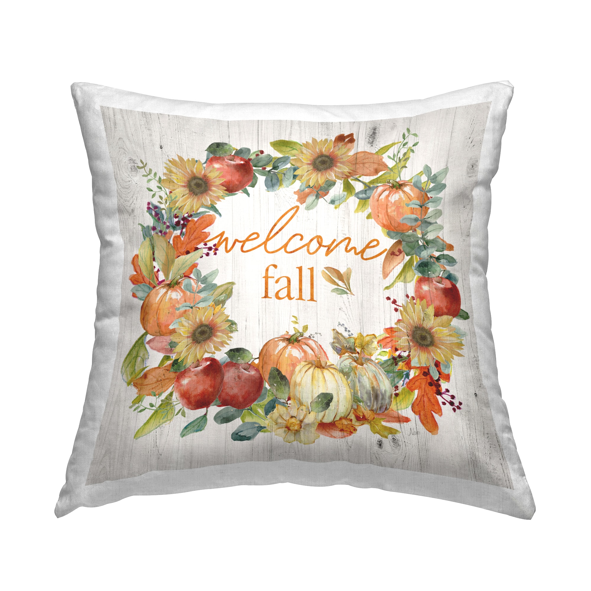 Stupell Industries Welcome Fall Pumpkin Wreath Decorative Printed Throw Pillow