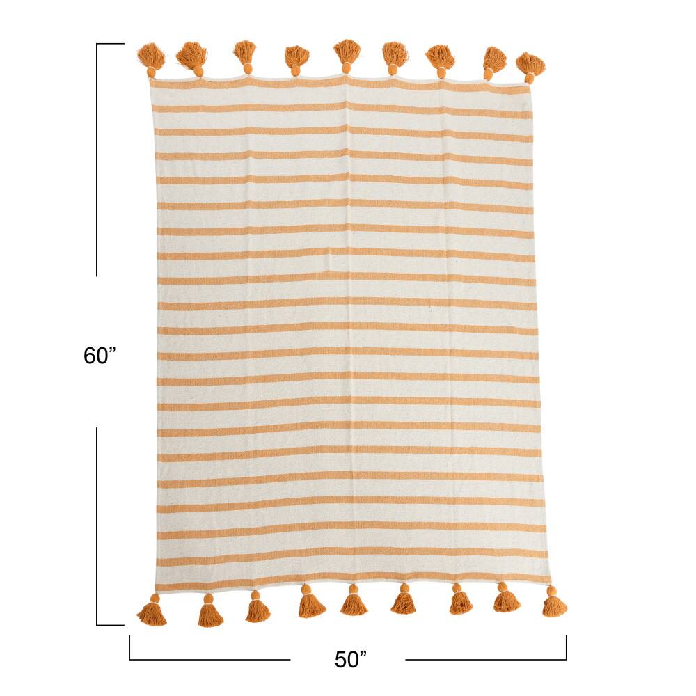 Hello Honey® Golden Yellow Striped Cotton Throw Blanket with Tassels