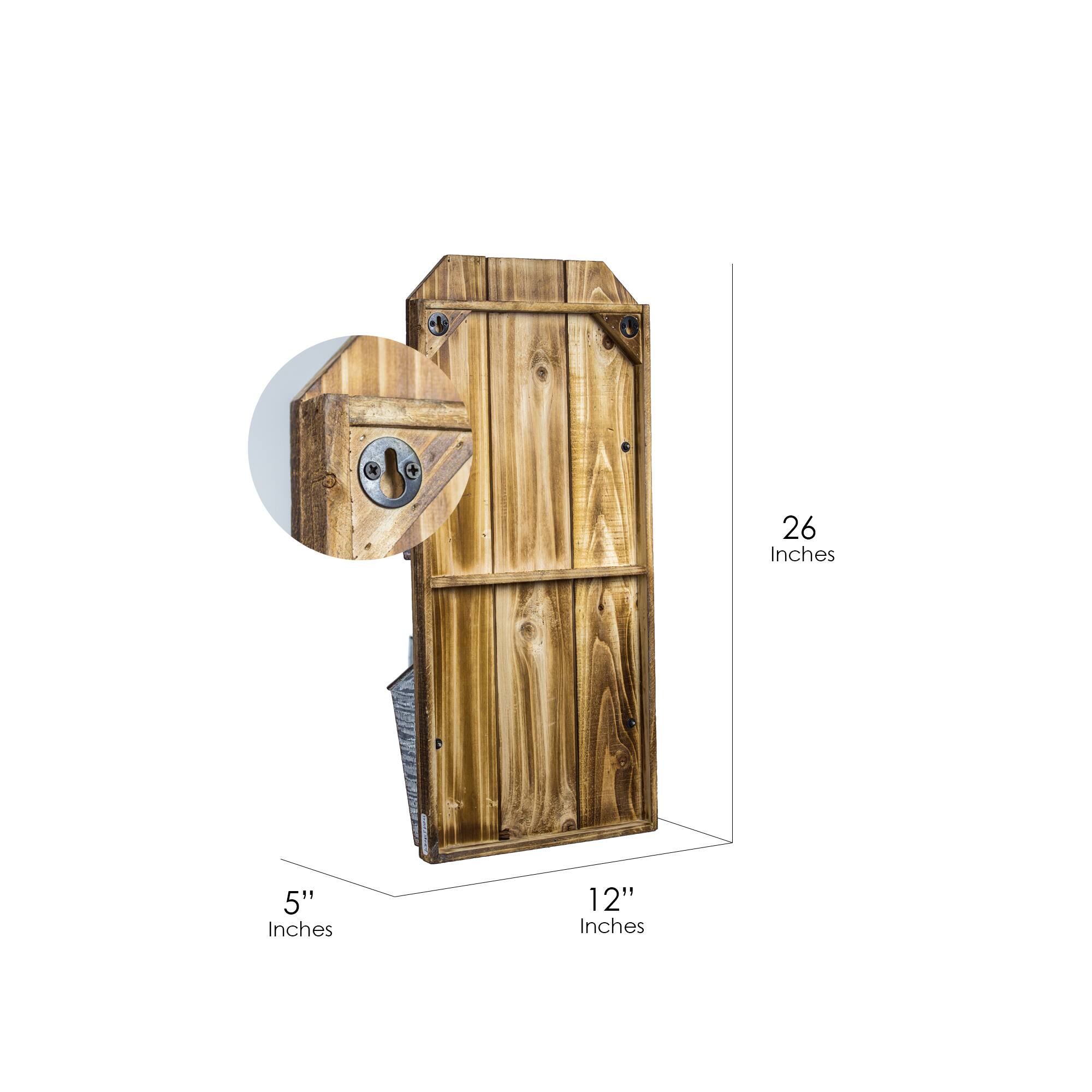 Galvanized Metal & Wood Mail & Magazine Wall Organizer