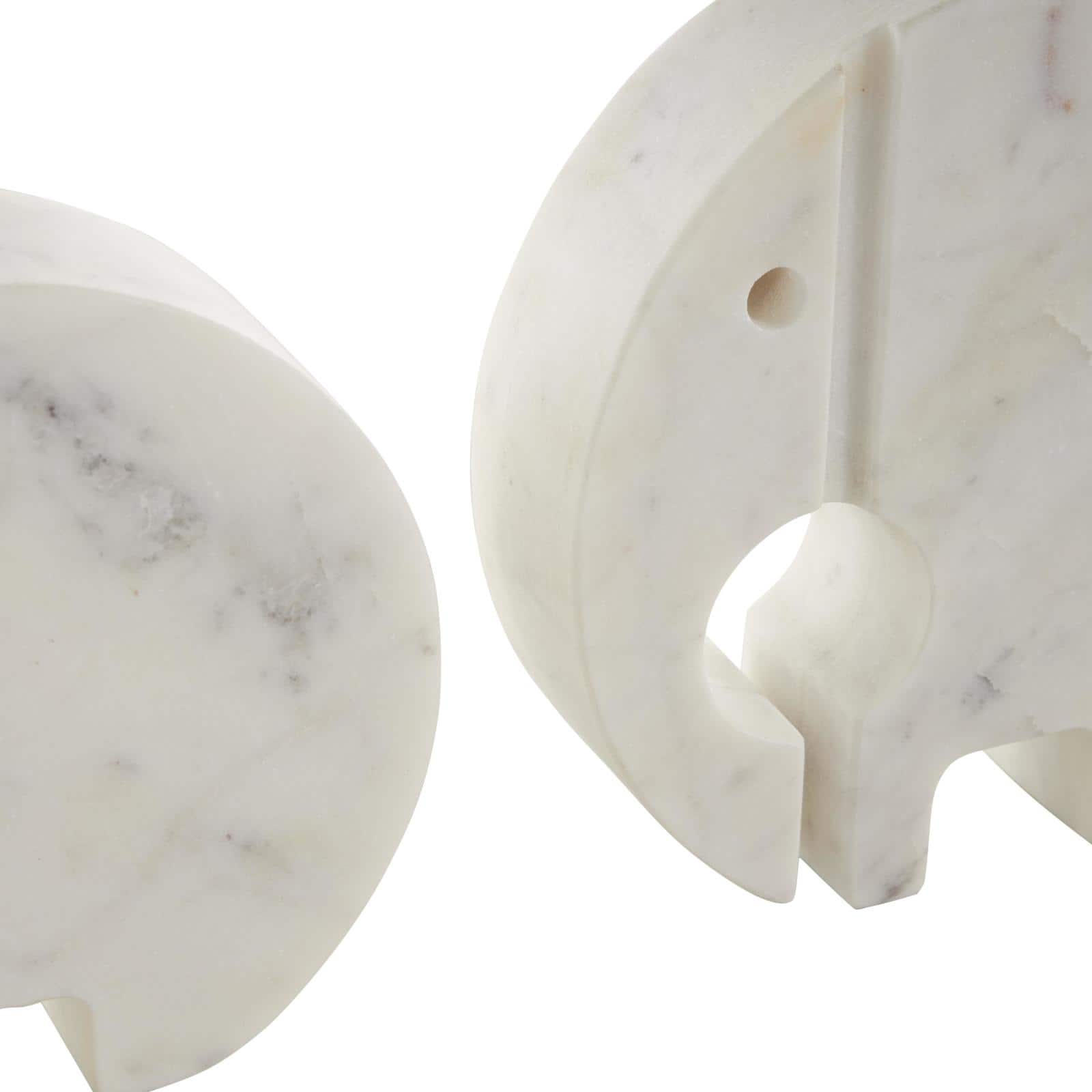 White & Gray Circular Abstract Marble Elephant Sculpture Set