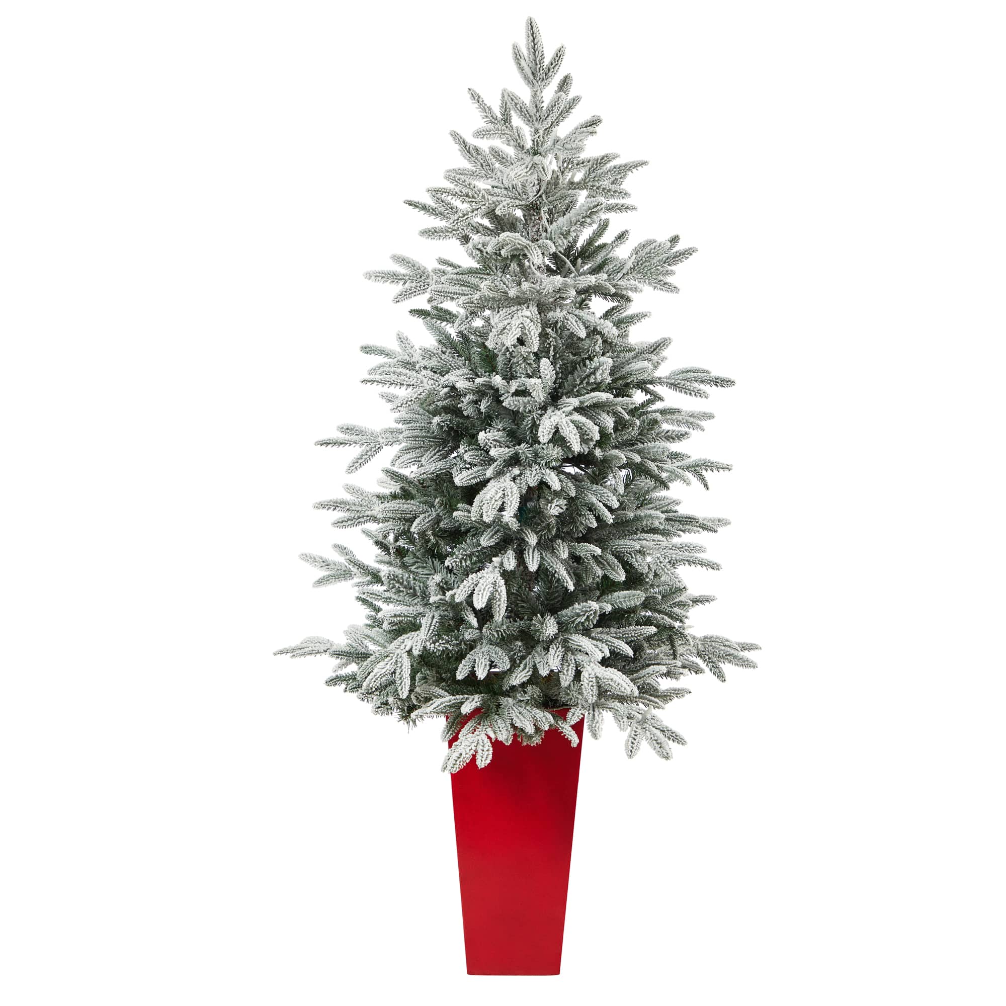 5ft. Pre-Lit Flocked Manchester Spruce Artificial Christmas Tree in Tower Planter, Clear Lights