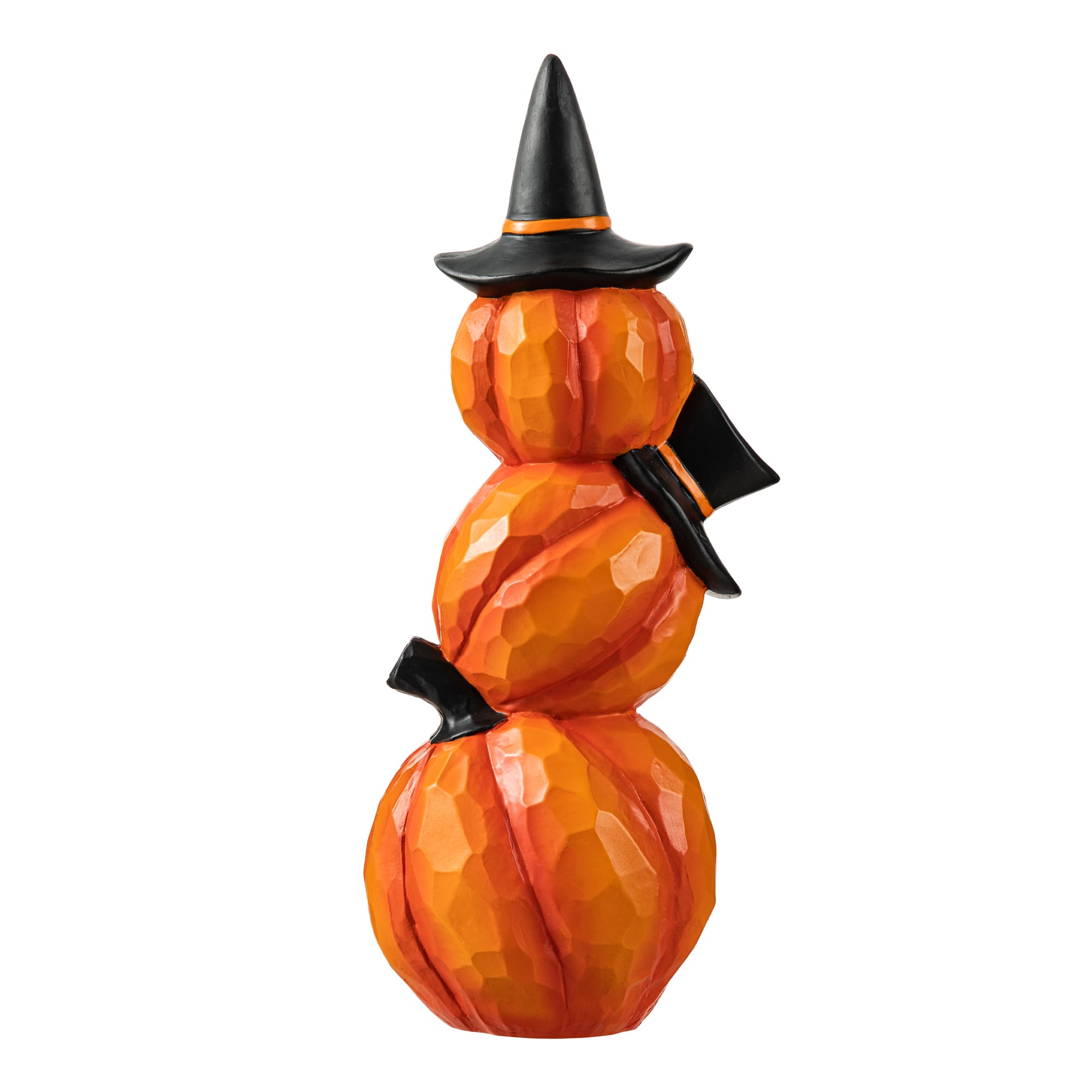 Glitzhome&#xAE; 14&#x22; Lighted Halloween Stacked Resin Pumpkin Table D&#xE9;cor