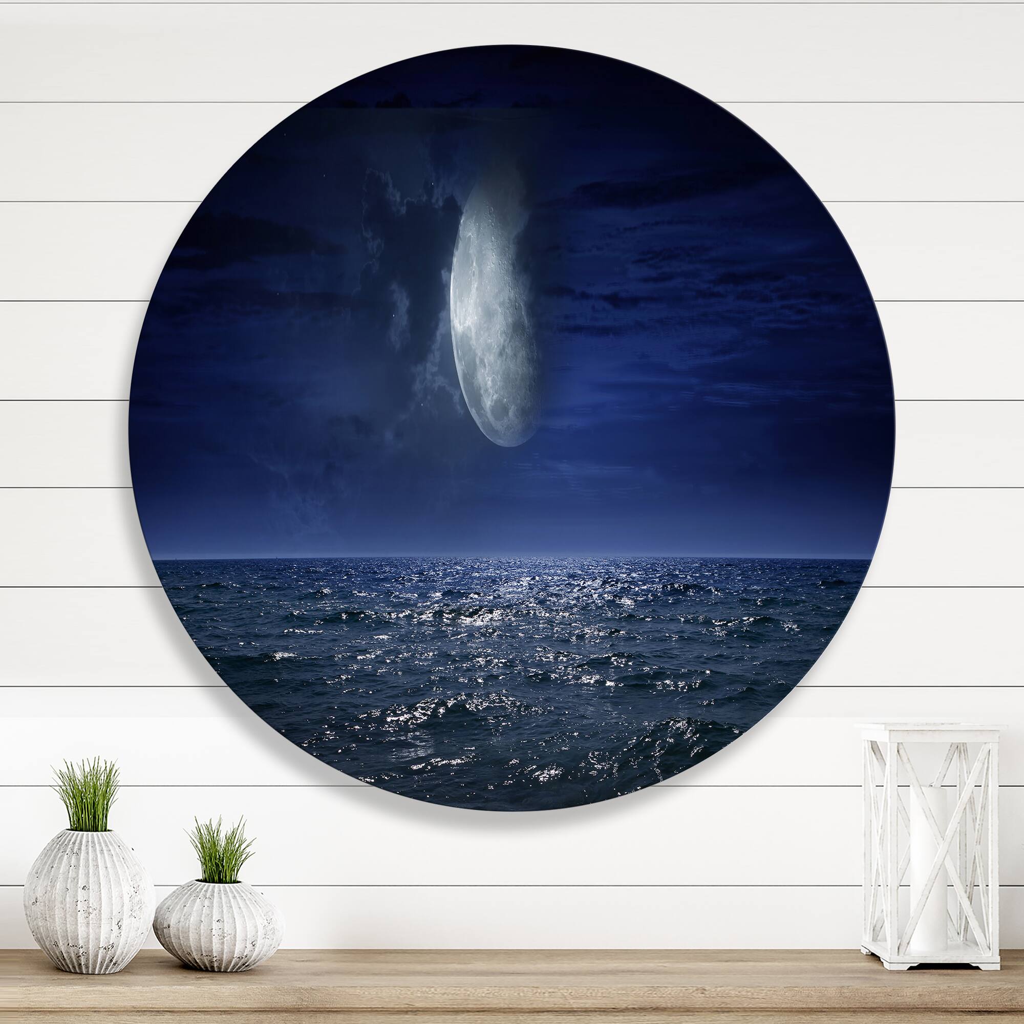Designart - Full Moon Over Dark Ocean At Night