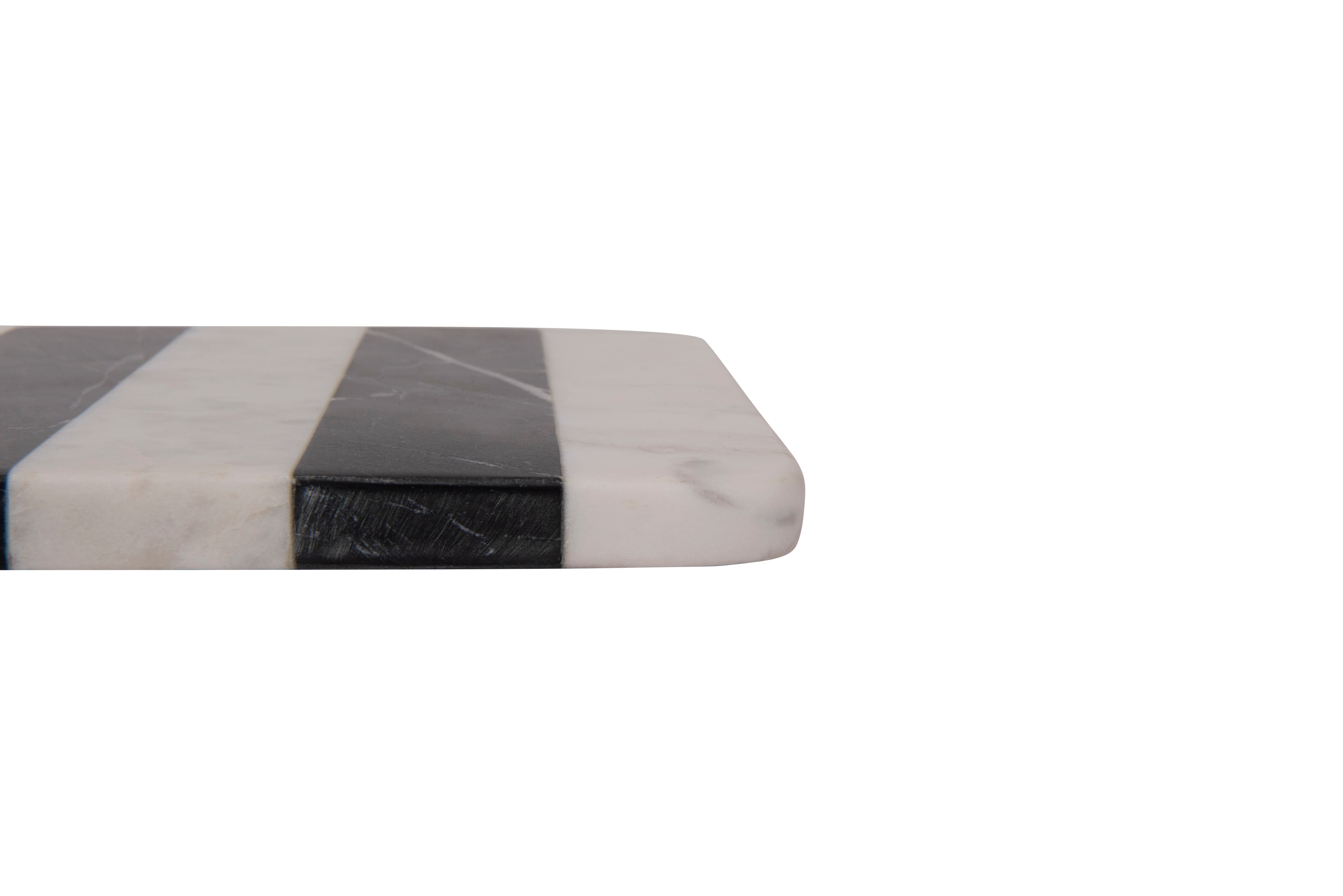 Black &#x26; White Striped Marble Board with Leather Tie