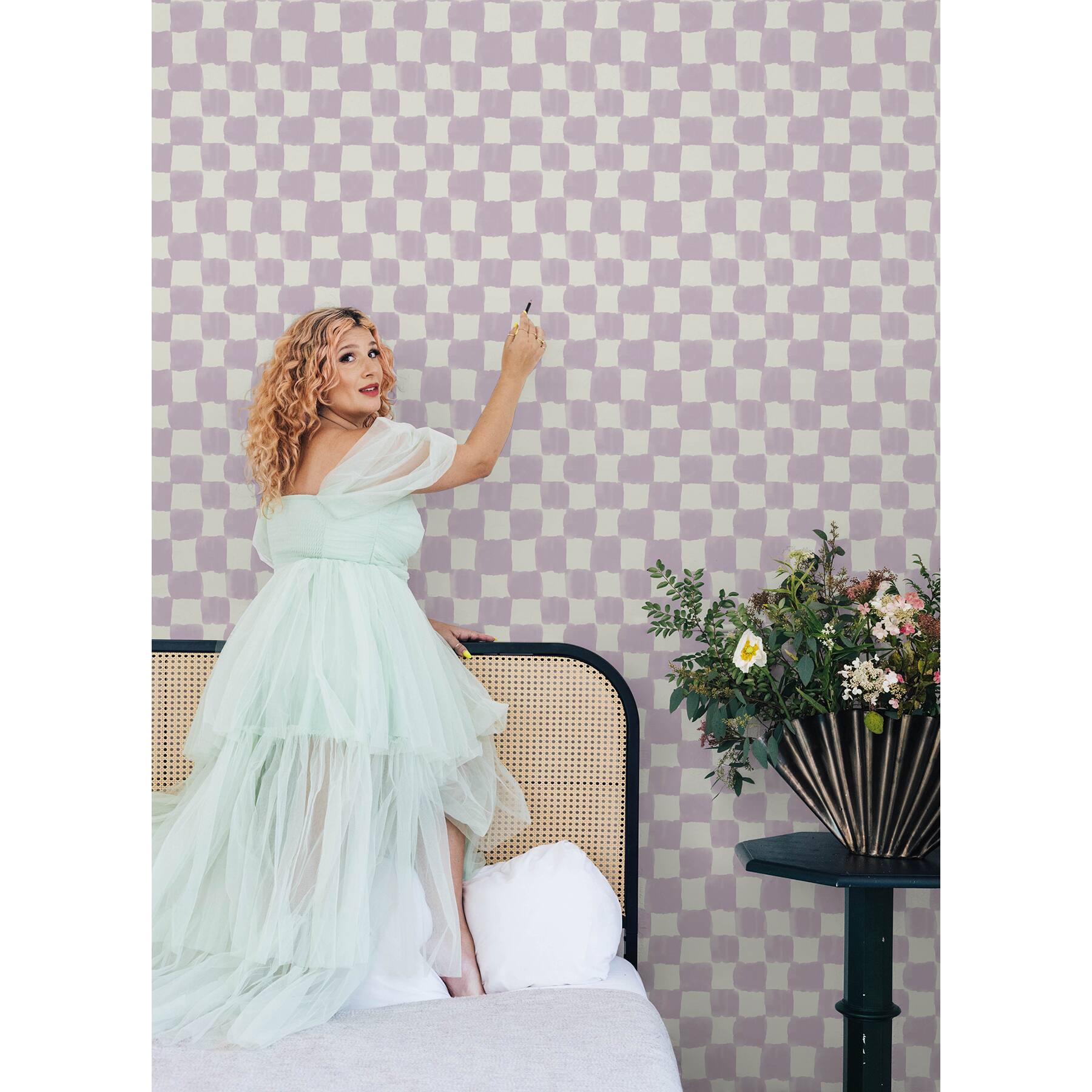 RoomMates Mr. Kate Tess Watercolor Soft Checker Peel & Stick Wallpaper