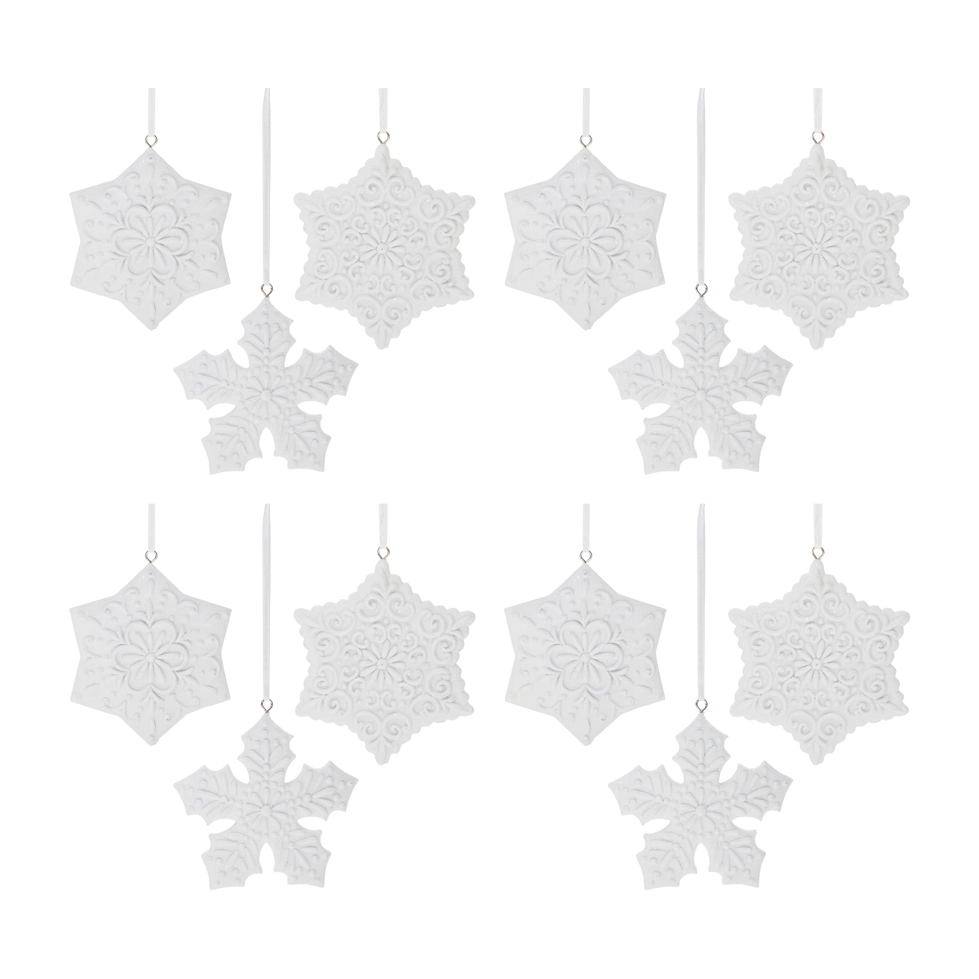 Ornate White Snowflake Ornaments Set