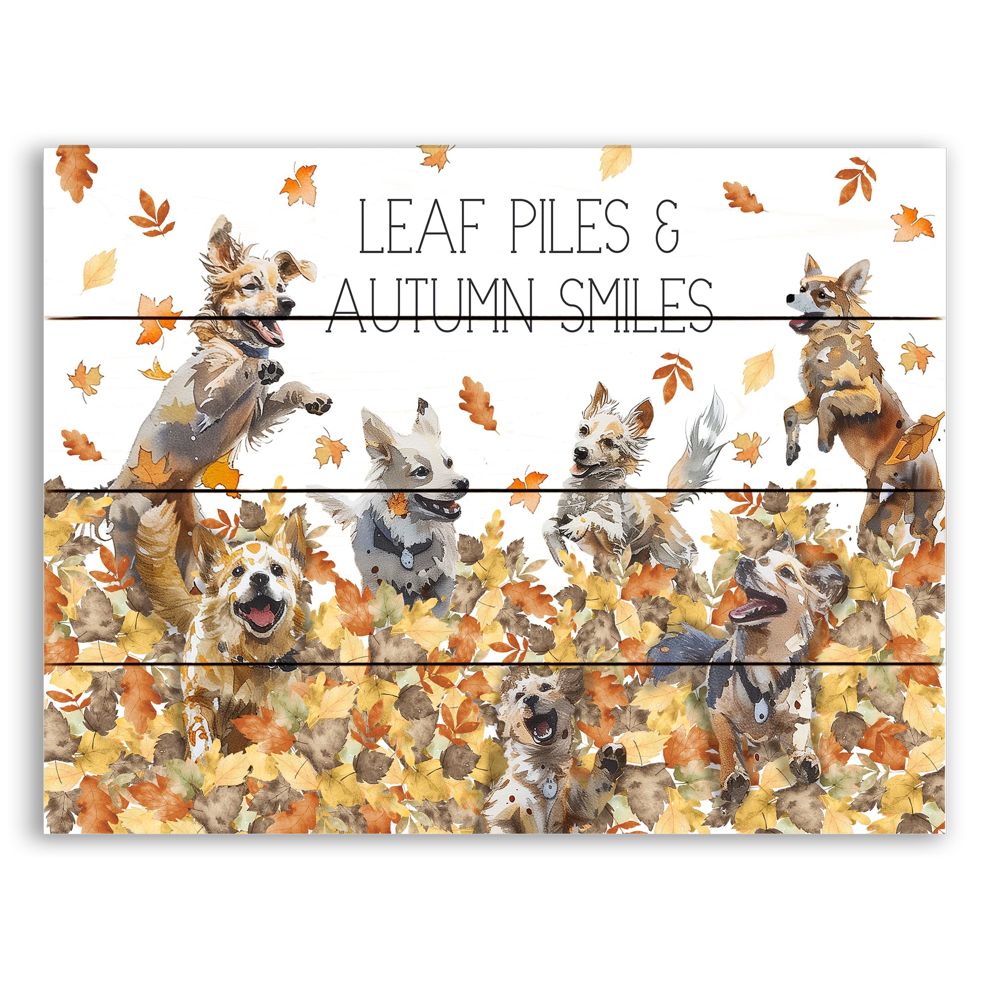 Leaf Piles and Autumn Smiles 15.75&#x22; x 11.75&#x22; Pallet Wood Wall Art