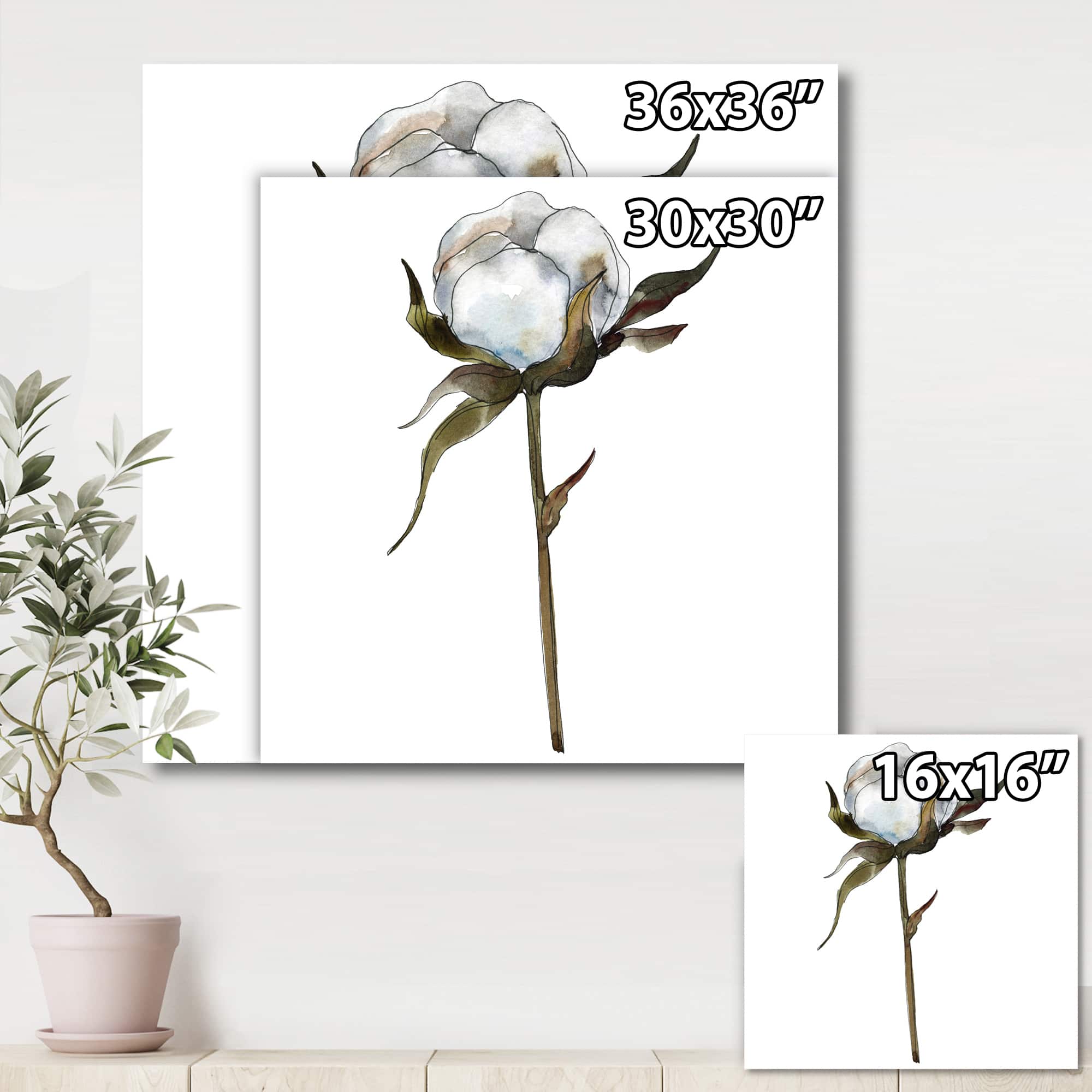 Designart - Retro Cotton Flower - Traditional Canvas Wall Art Print