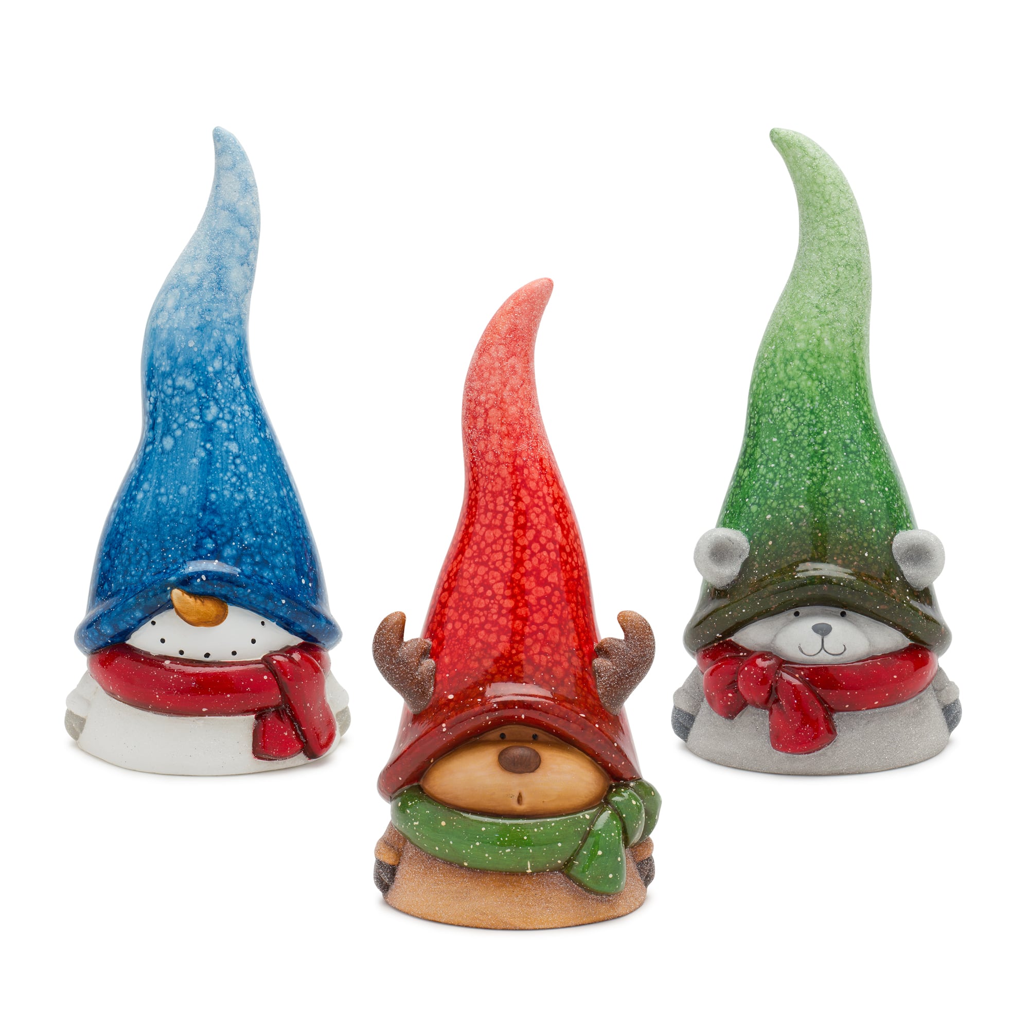 12&#x22; Terra Cotta Snowman, Moose &#x26; Bear Figurine Set