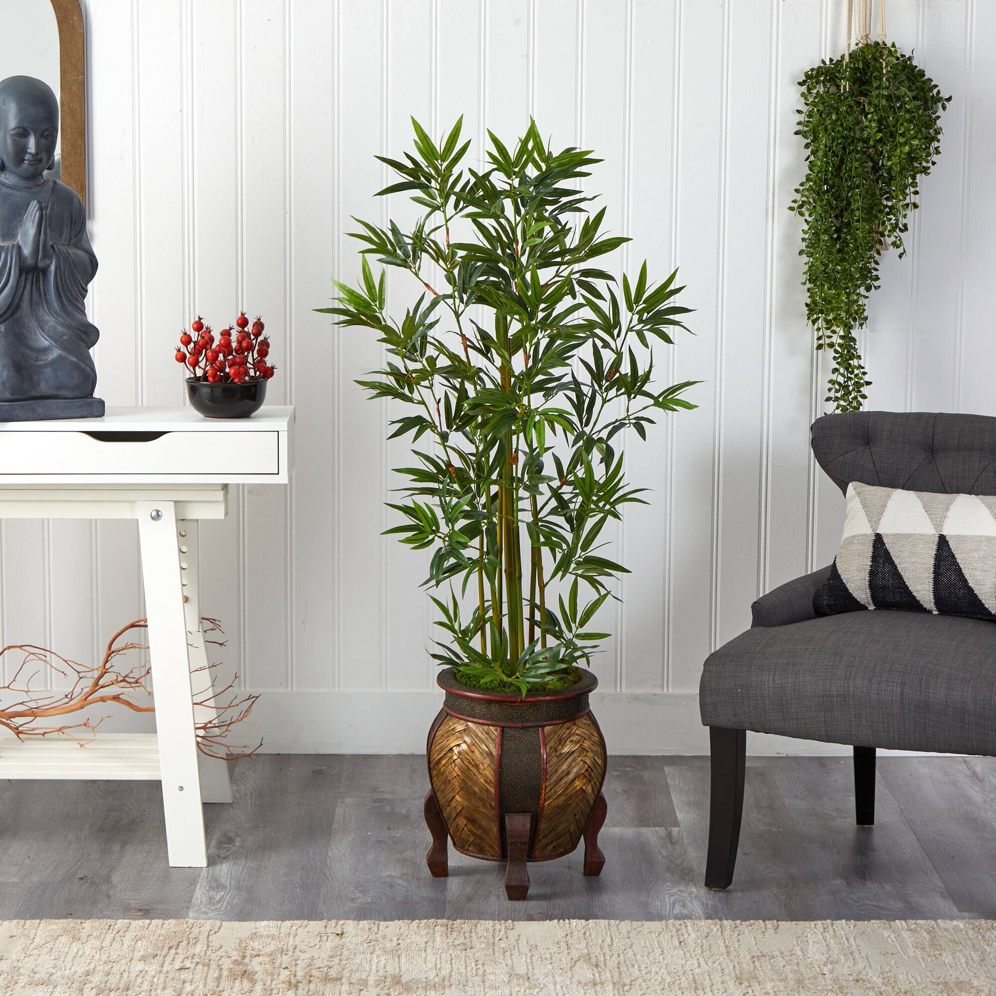4.5ft. Bamboo Palm Tree in Decorative Planter