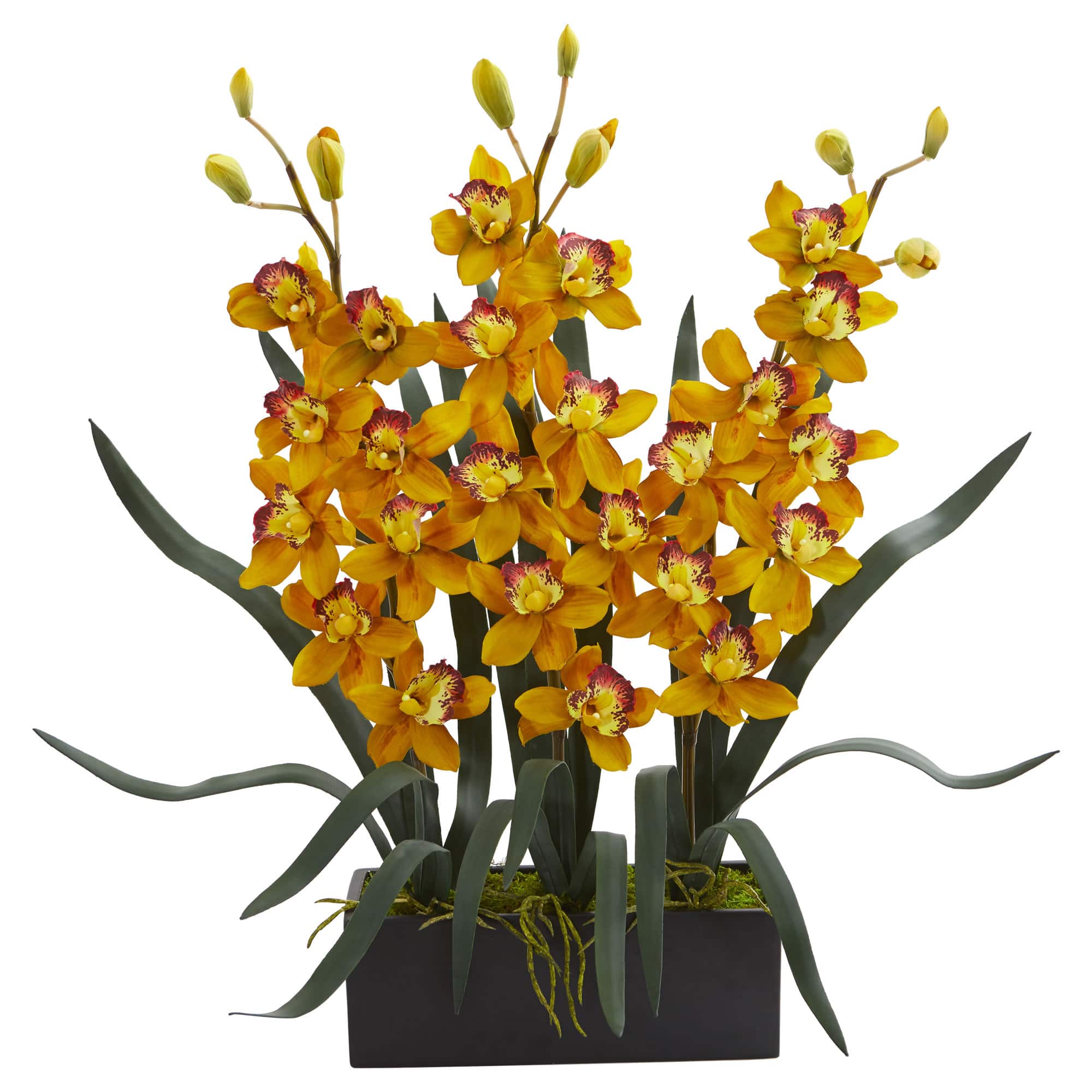 Cymbidium Orchid Artificial Arrangement In Black Vase Michaels