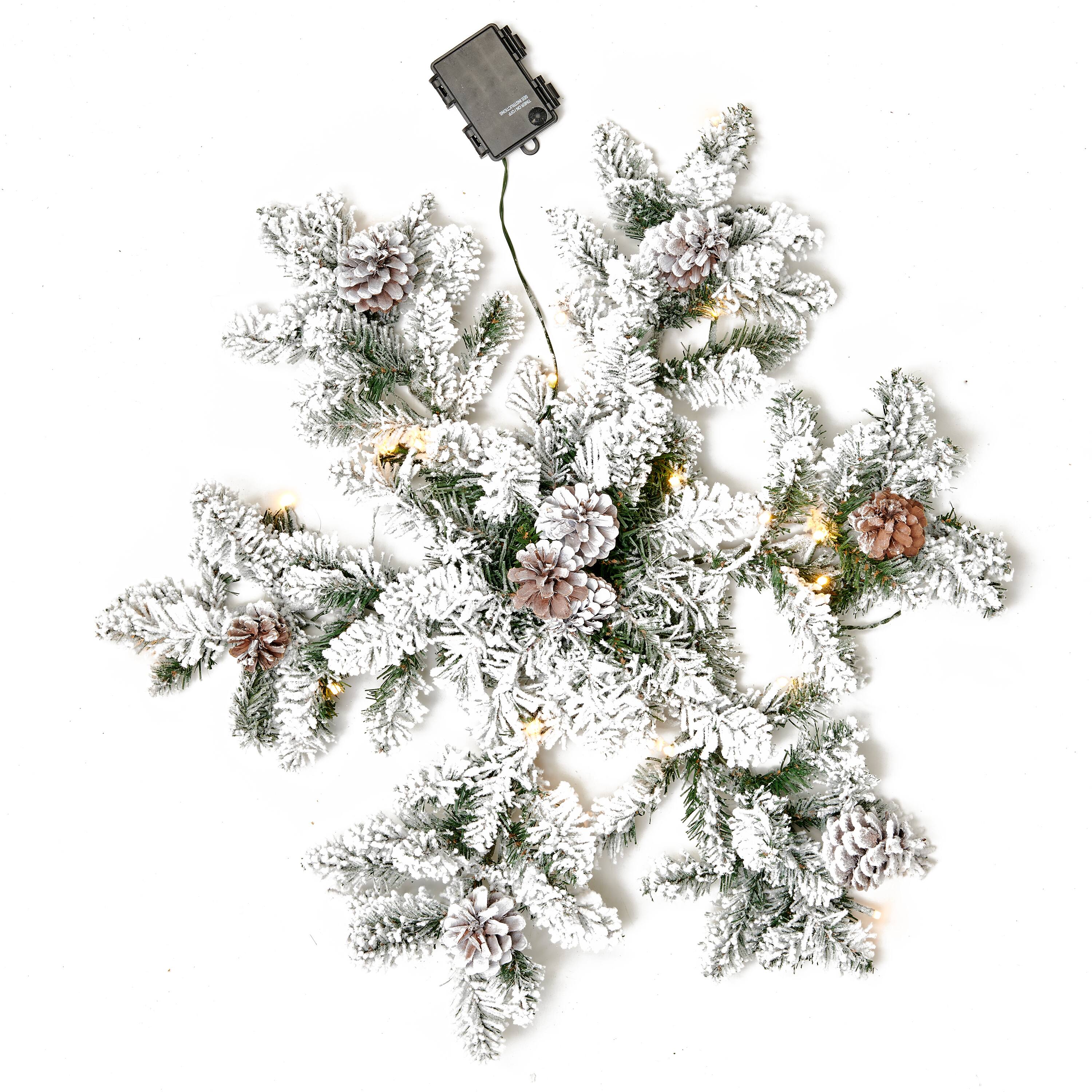 25" Lighted White Spruce w/ Cones Snowflakes Wreath