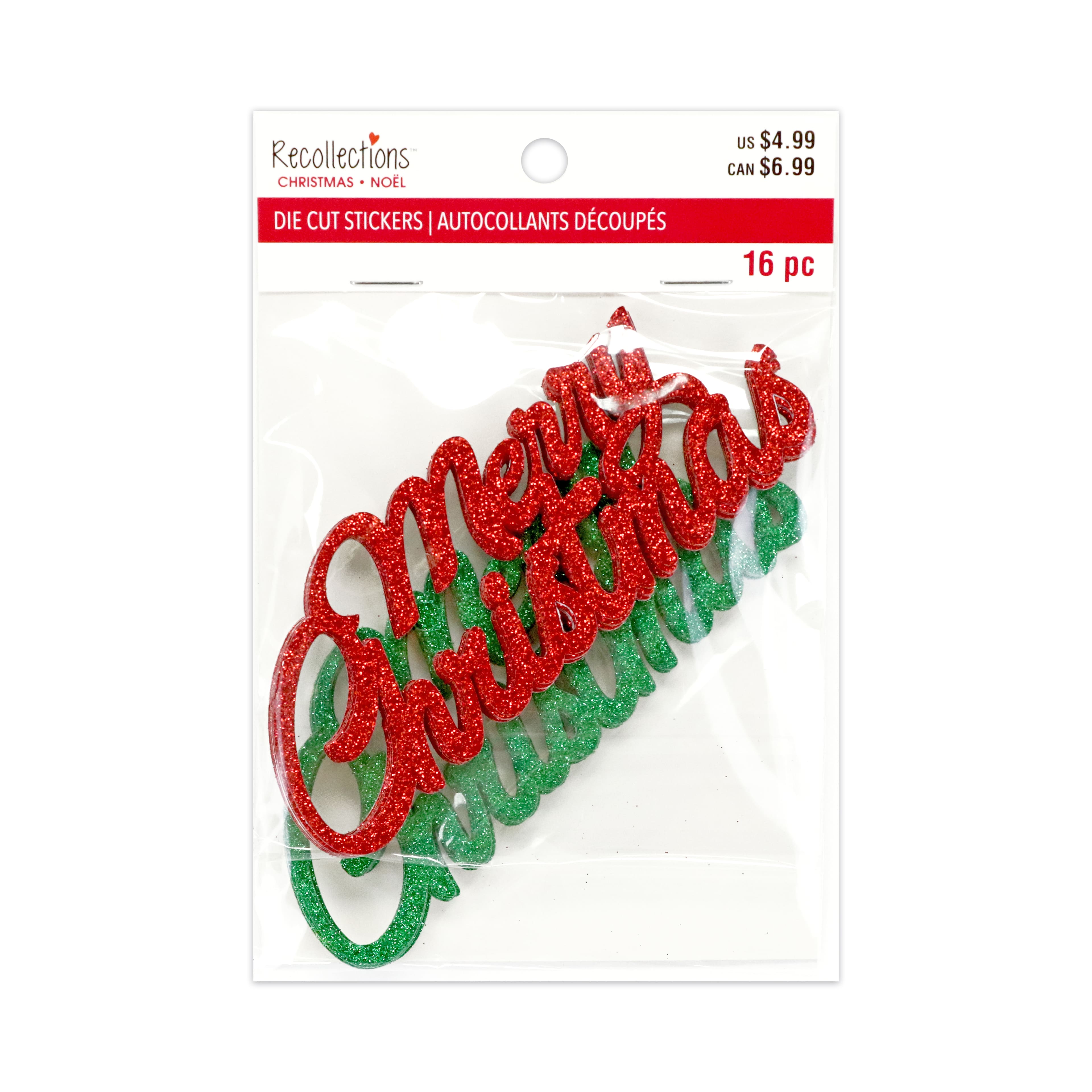 Red &#x26; Green Glitter Merry Christmas Die Cut Stickers by Recollections&#x2122;