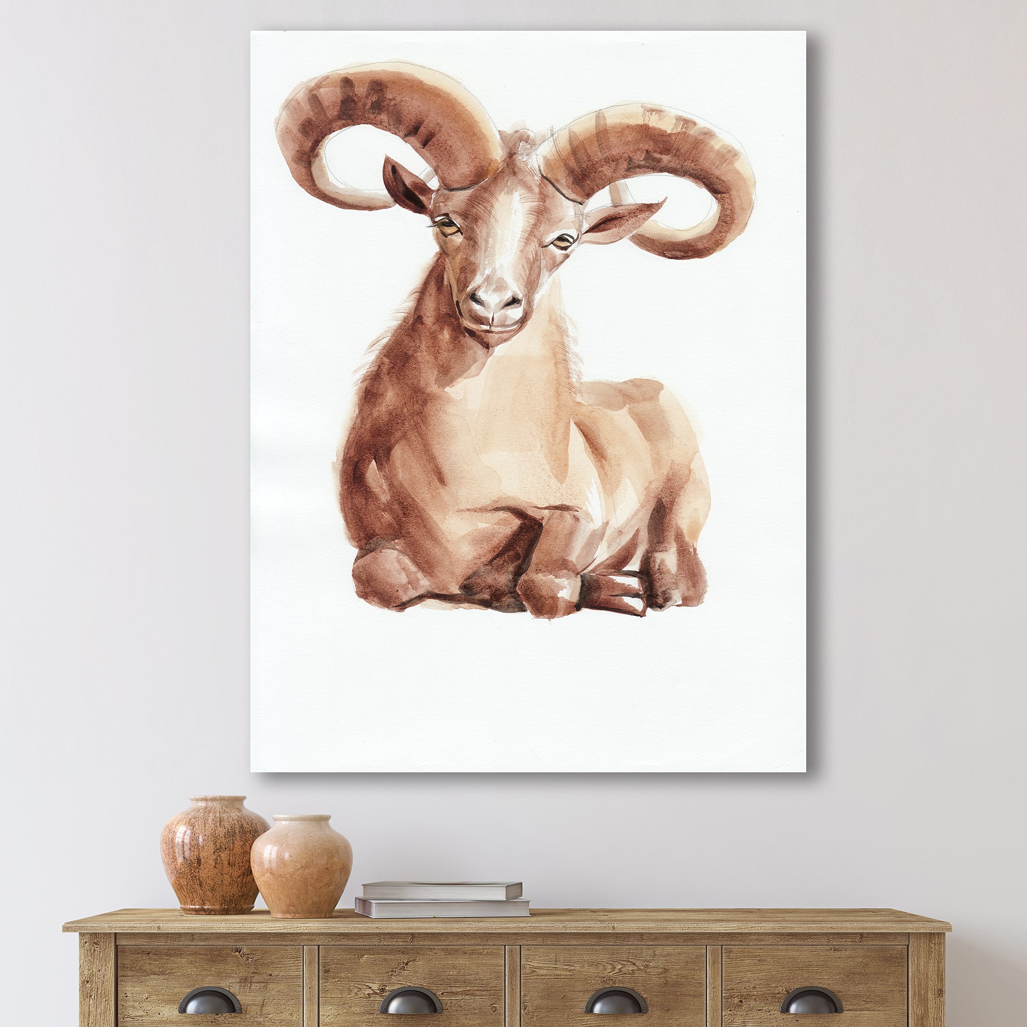 Designart - Portrait of Wild Ram With Mighty Horns II - Farmhouse Canvas Wall Art Print