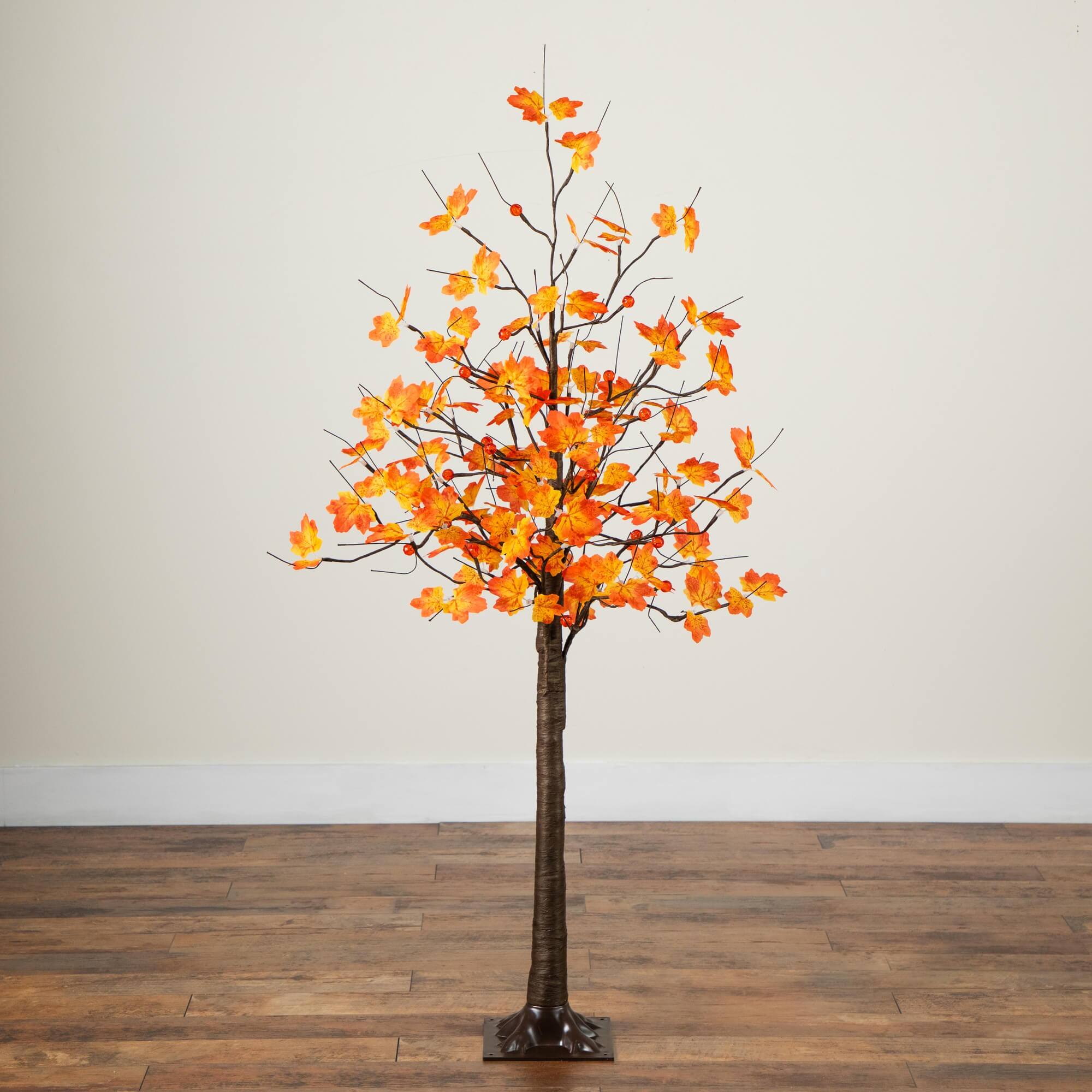 5ft. Pre-Lit Minimalist Autumn Maple Artificial Fall Tree with 96 LED Warm White & Orange Pumpkin Shaped Lights