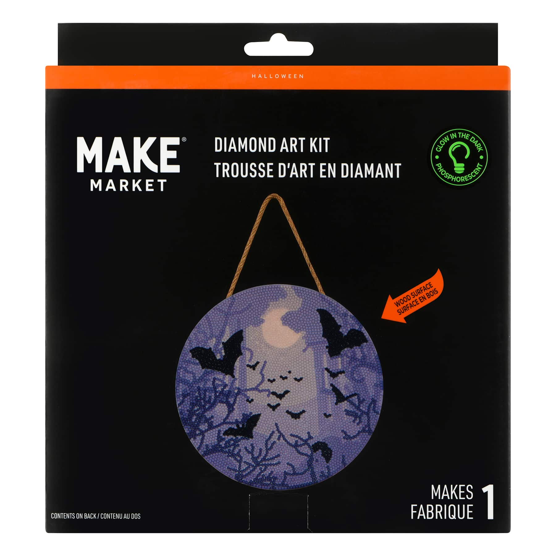 8" Glow-in-the-Dark Bats Round Wood Plaque Diamond Art Kit by Make Market®