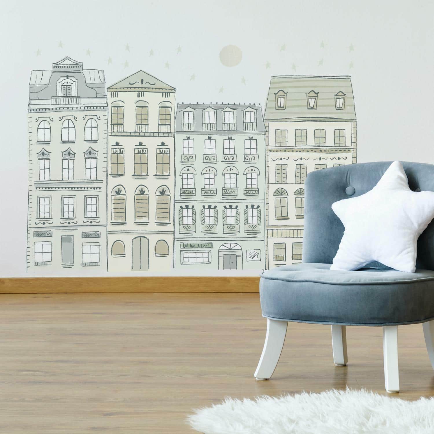 RoomMates Illustrated Townhouses Peel &#x26; Stick Giant Decals