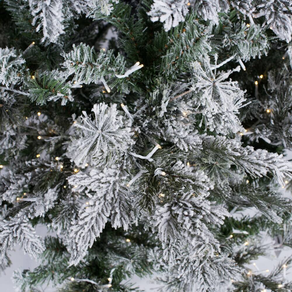 7.5ft. Pre-Lit Flocked Kiana Artificial Christmas Tree, White Low Voltage LED Lights