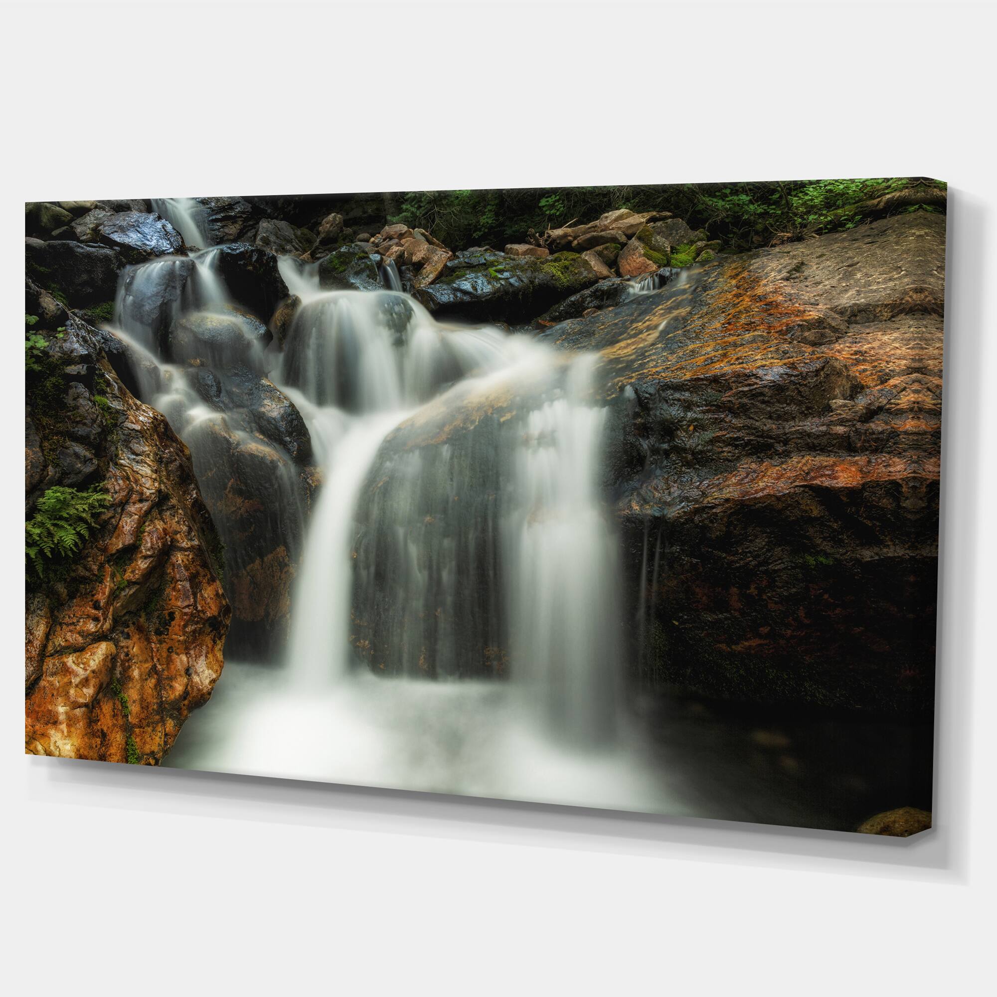 Designart - Slow Motion Waterfall on Rocks - Landscape Canvas Art Print