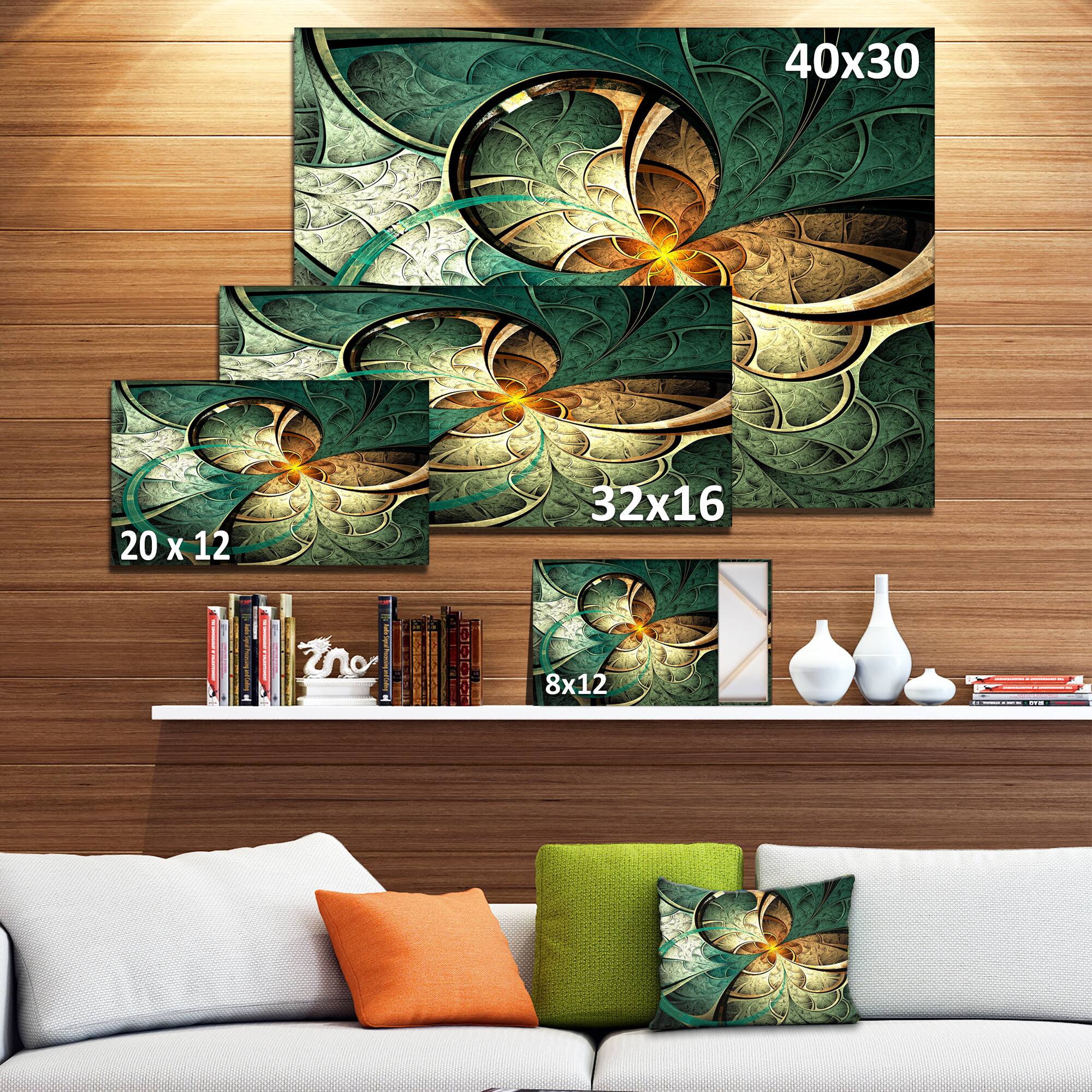 Designart - Dark Yellow Green Fractal Flower - Abstract Canvas Art Print