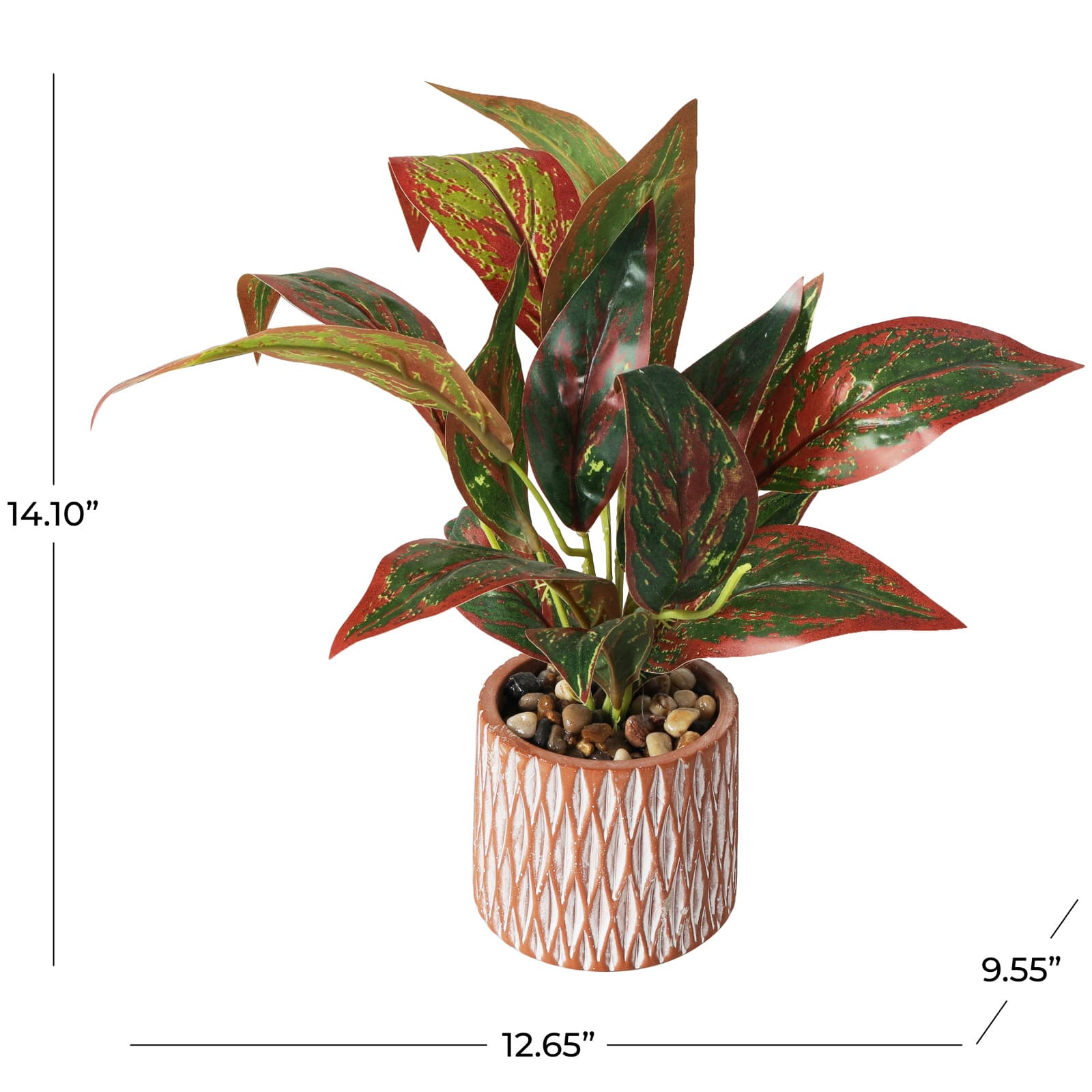 14&#x22; Croton Artificial Plant with Geometric Patterned Pot