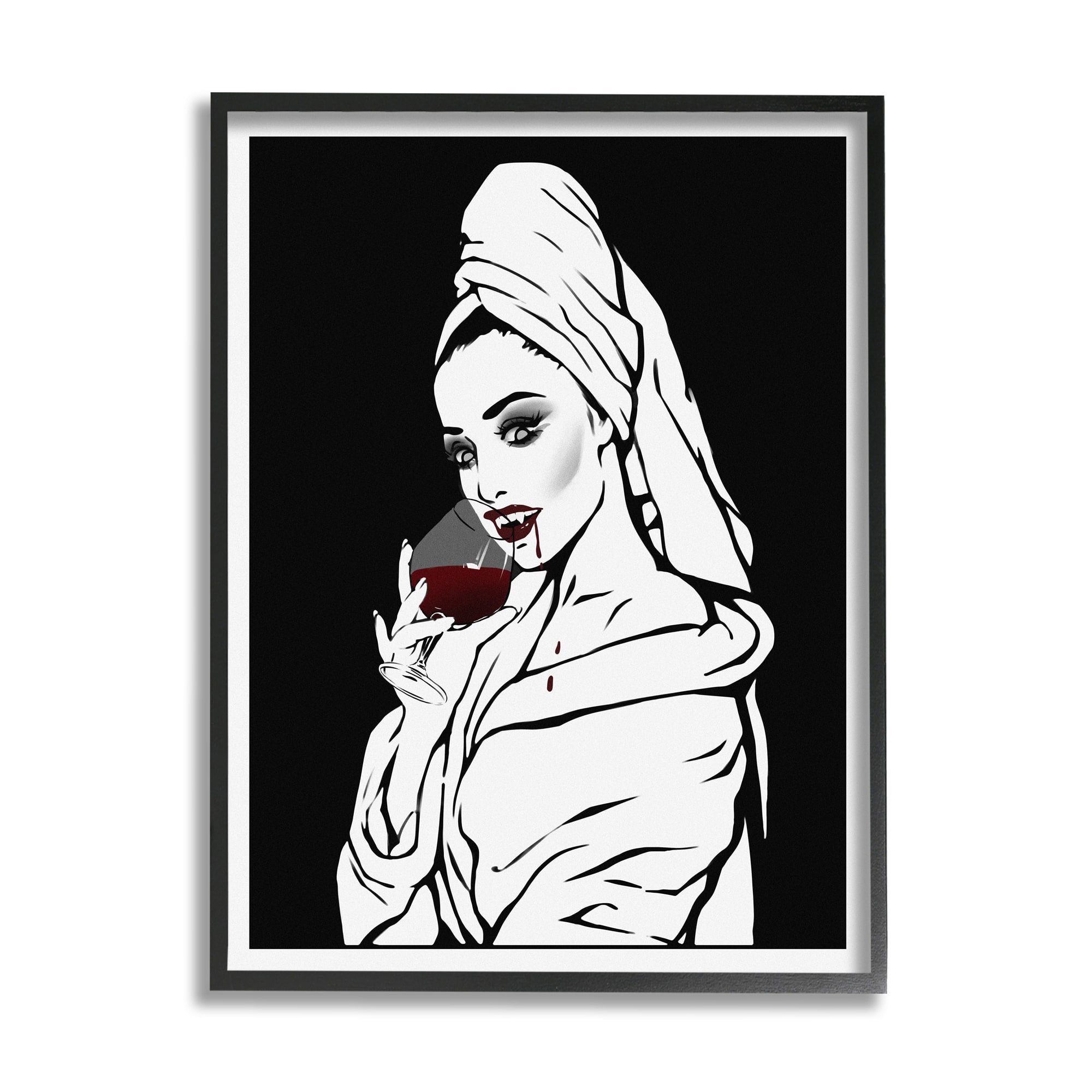 Stupell Industries Vampire Wine Glass Glam Woman Framed Giclee Art