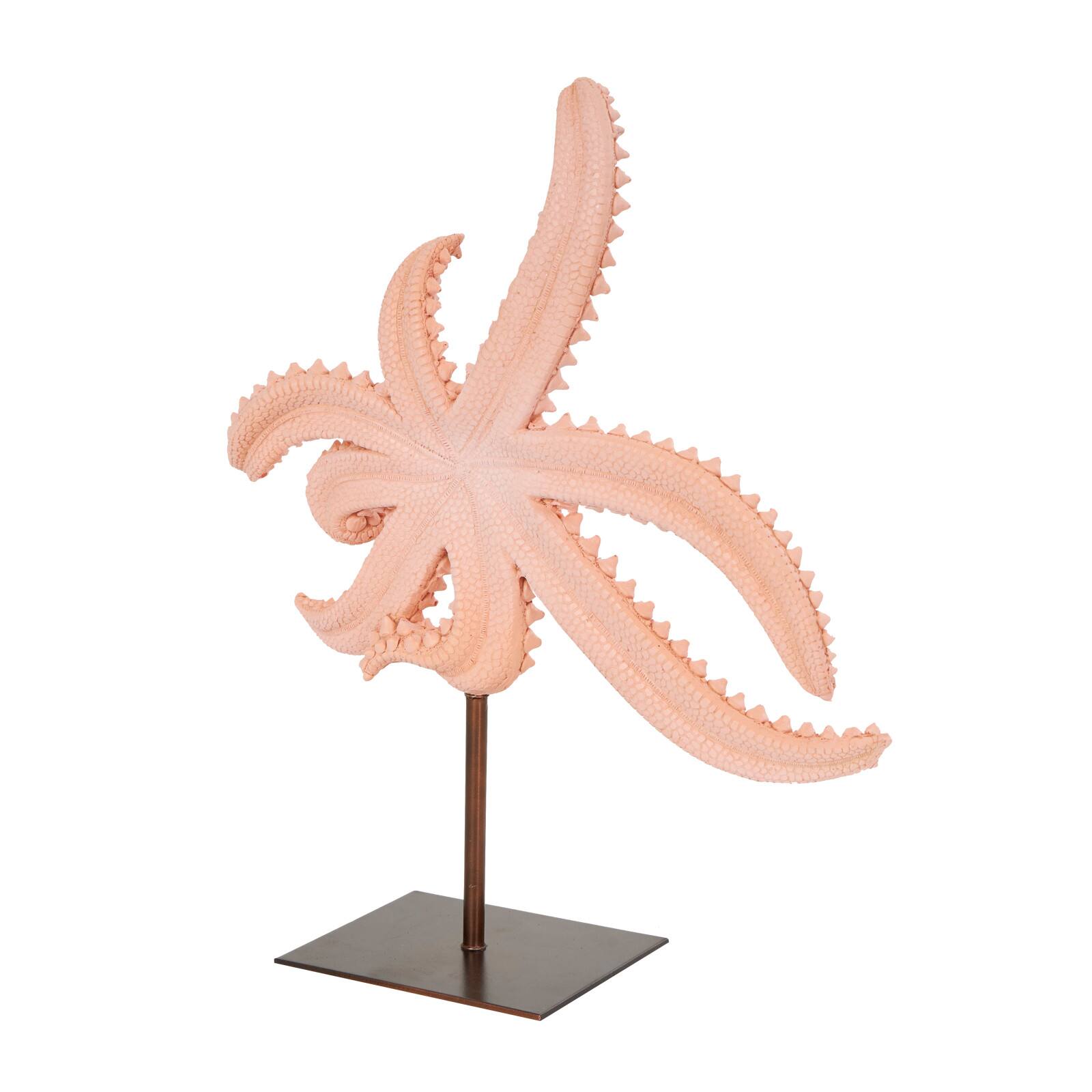 13.5" Pink Polystone Starfish Textured Sculpture with Copper Stand