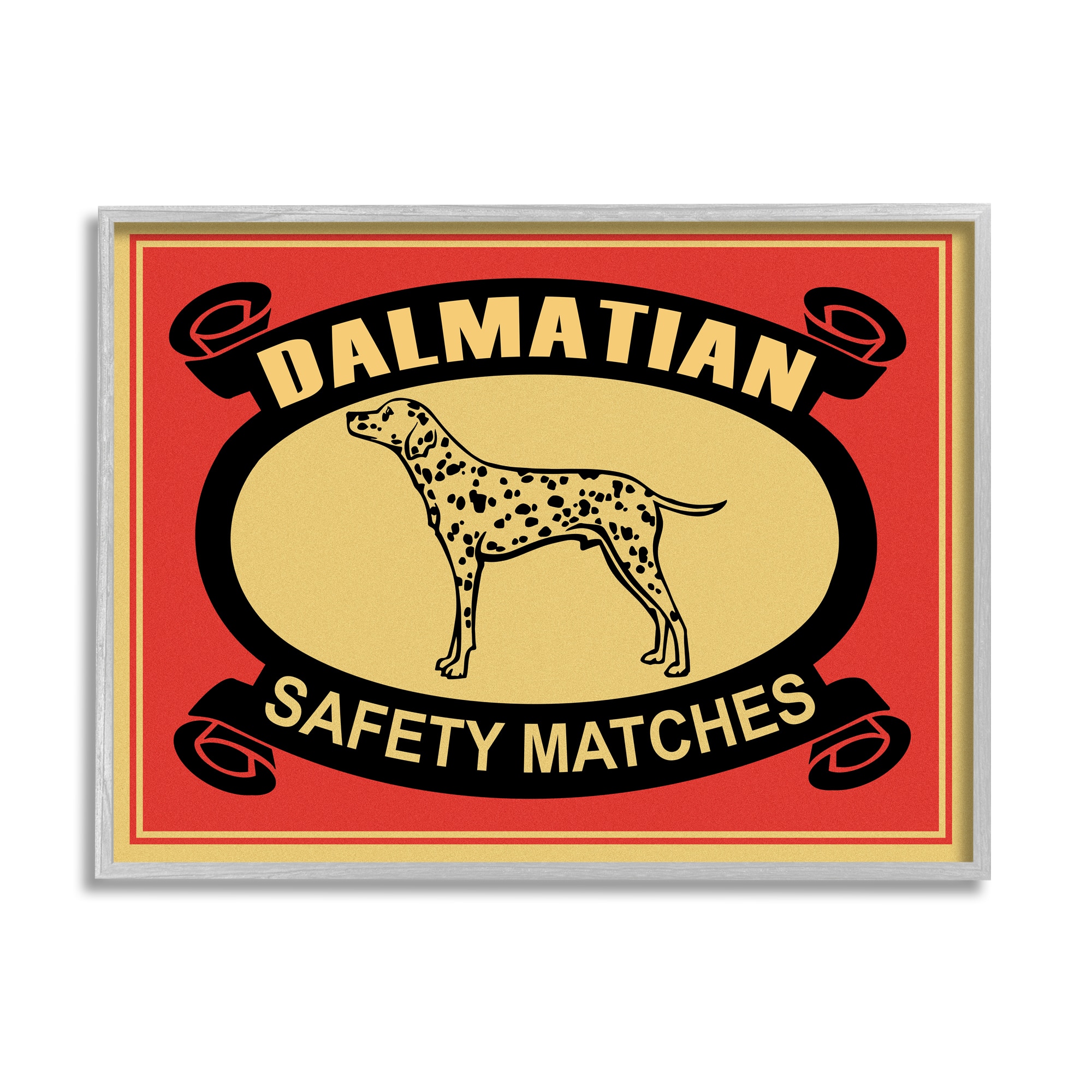 Stupell Industries Vintage Dalmatian Safety Matches Illustration Red Yellow in Gray Frame Wall Art