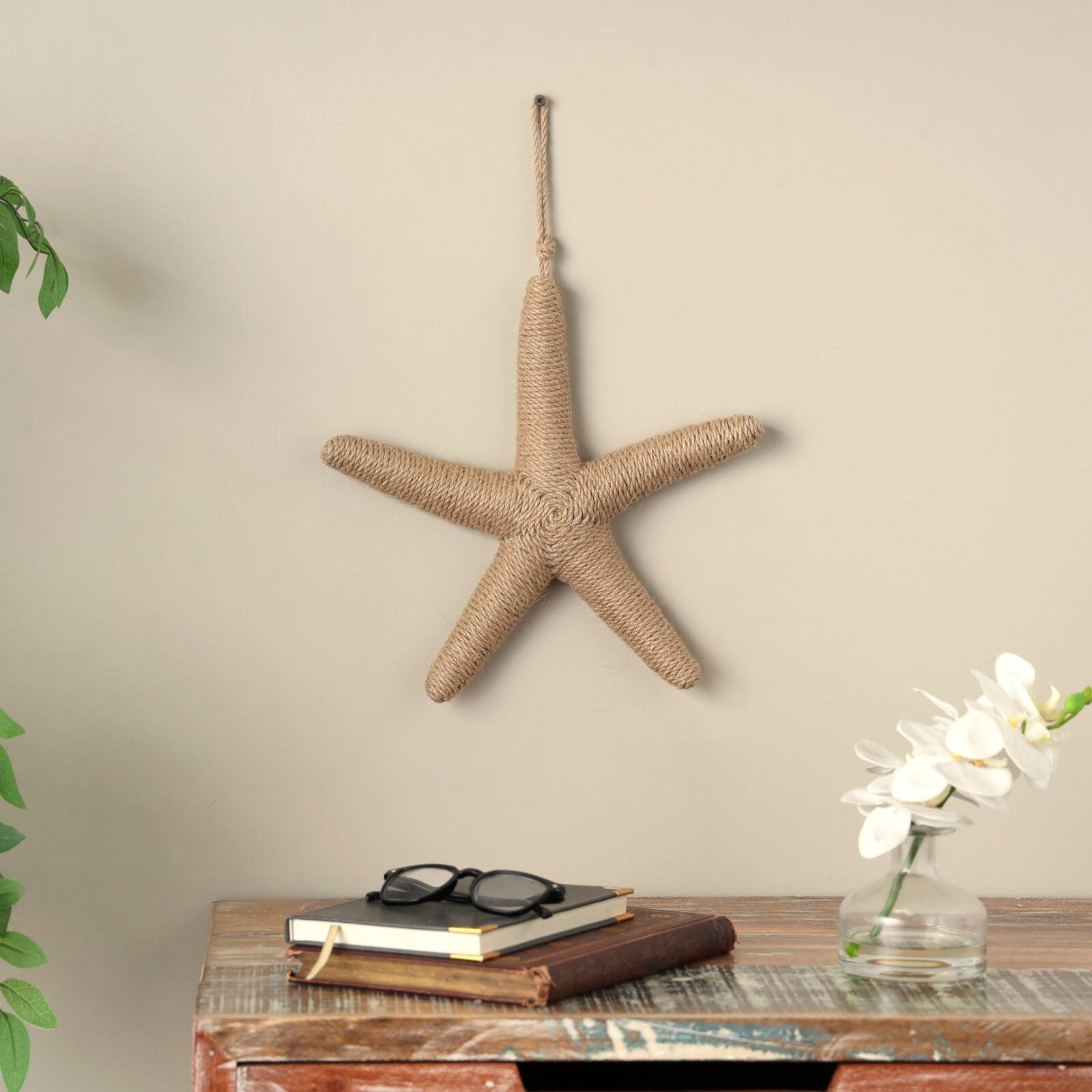 12.5" Handmade Wrapped Jute Starfish Hanging Wall Décor