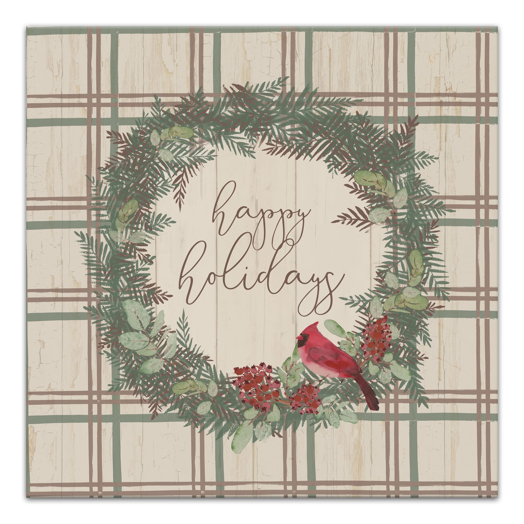 Happy Holidays Plaid Canvas Wall Art