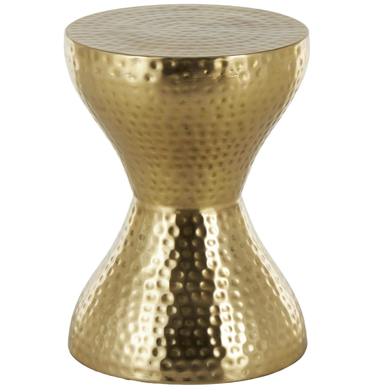 18.5&#x22; Gold Metal Hammered Accent Table with Hourglass Shape