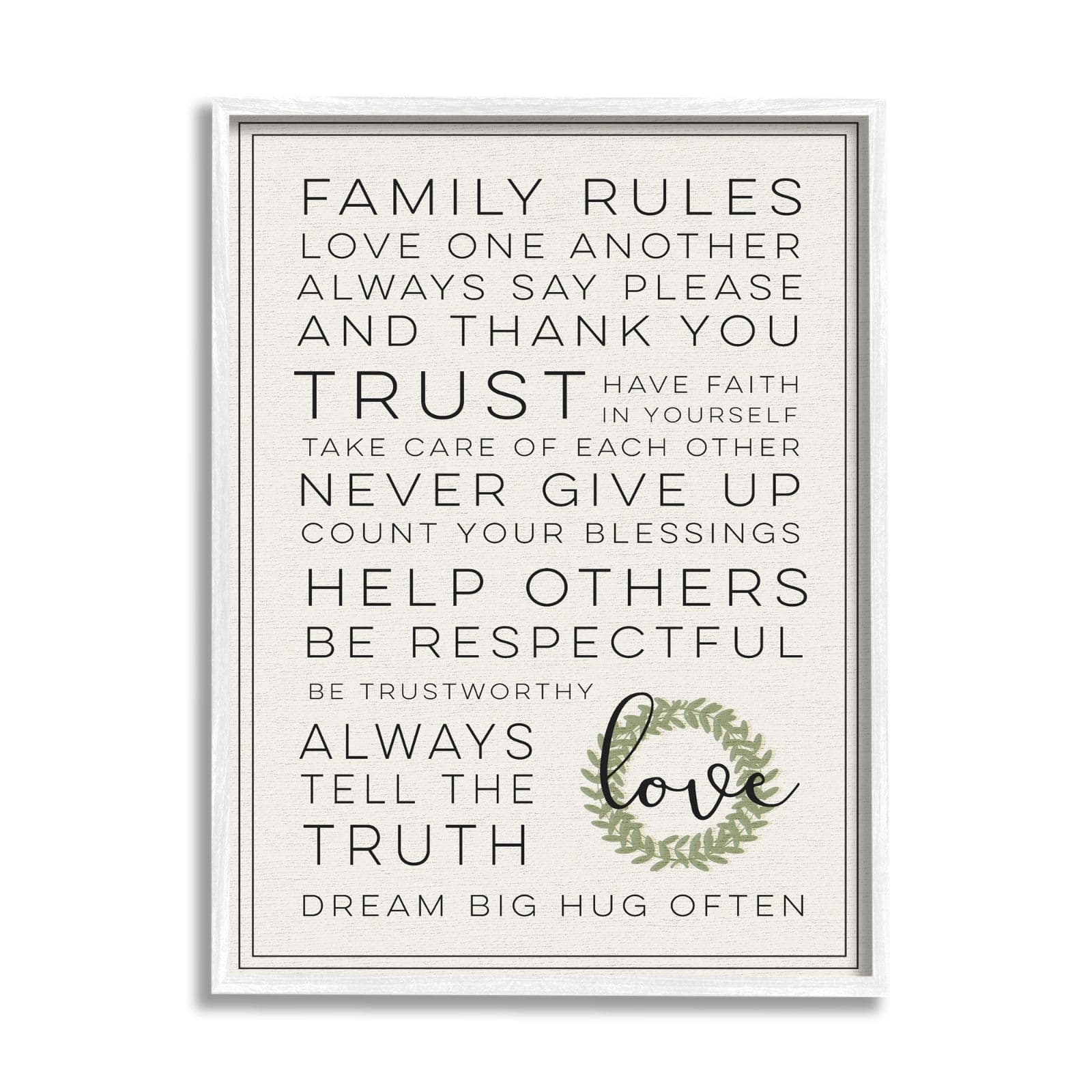 Stupell Industries Family Rules Love Dream Often Framed Wall Art