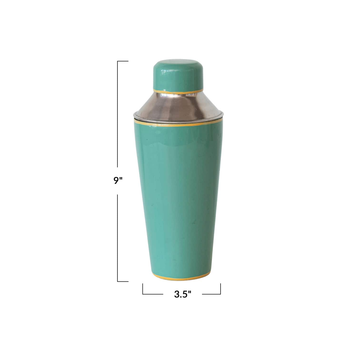 21oz. Green &#x26; Yellow Round Enameled Stainless Steel Cocktail Shaker with Colored Edge