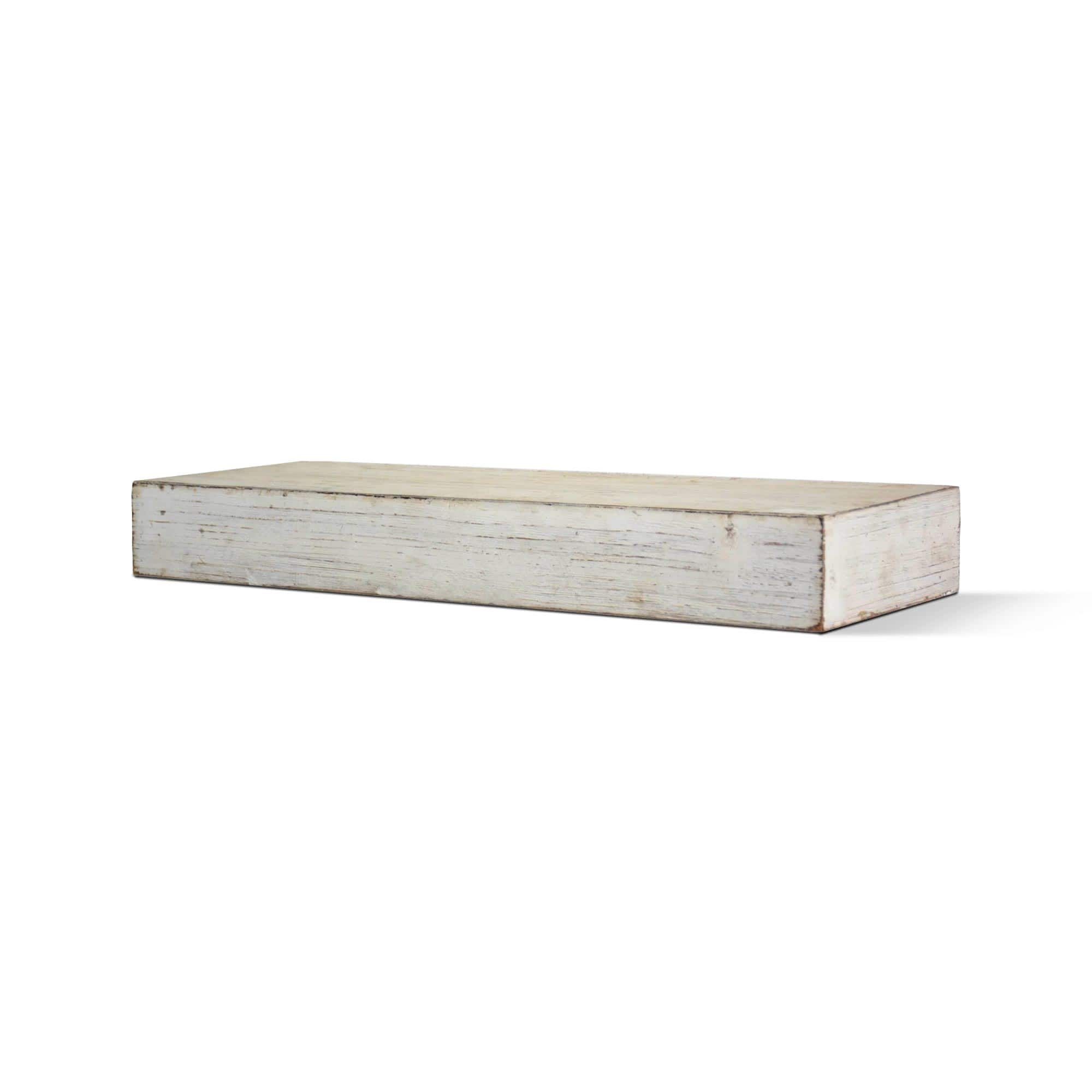 Small Whitewashed Wood Floating Wall Shelf