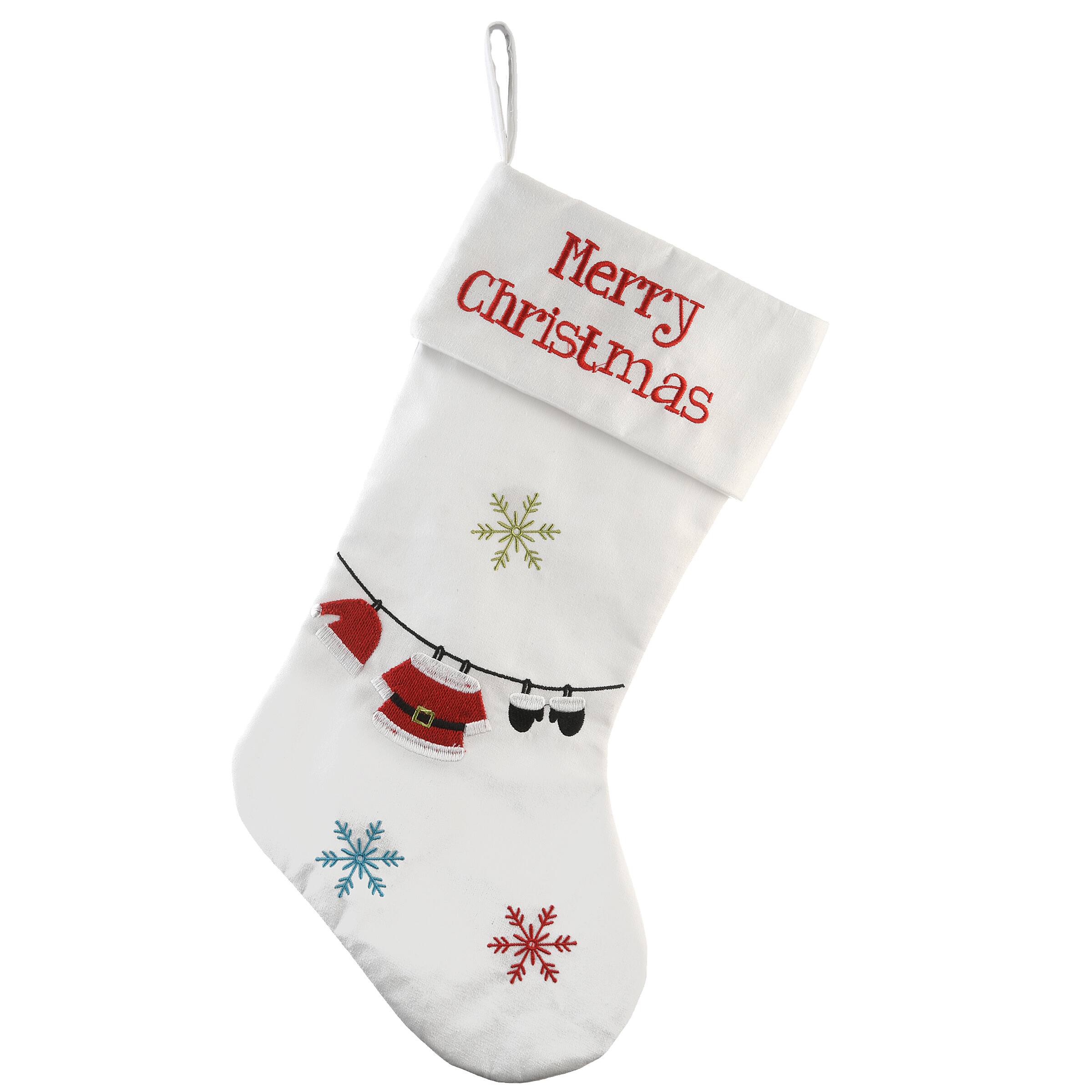 18&#x22; White Merry Christmas Stocking With Snowflakes