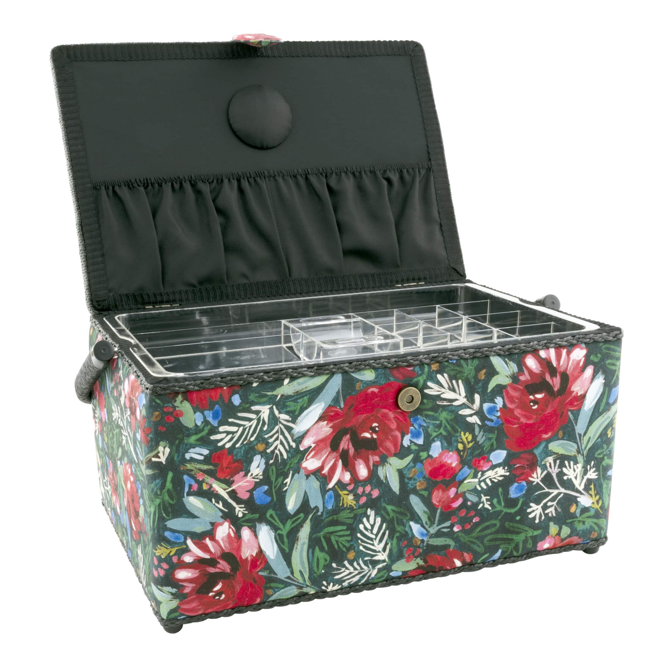 Dritz® Green & Red Floral Extra Large Sewing Basket with Removable Tray