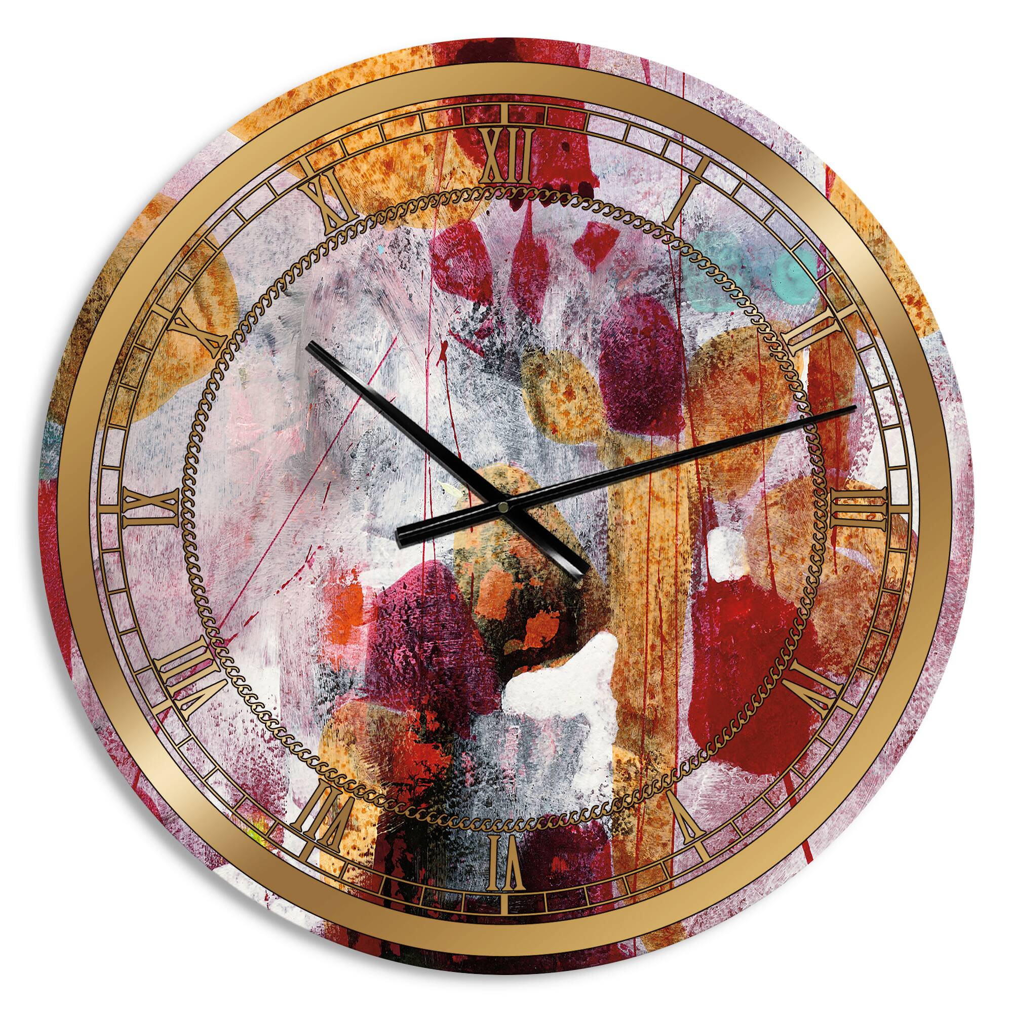 Designart 'Abstract Watercolor With Red And Yellow Glam Wall Clock