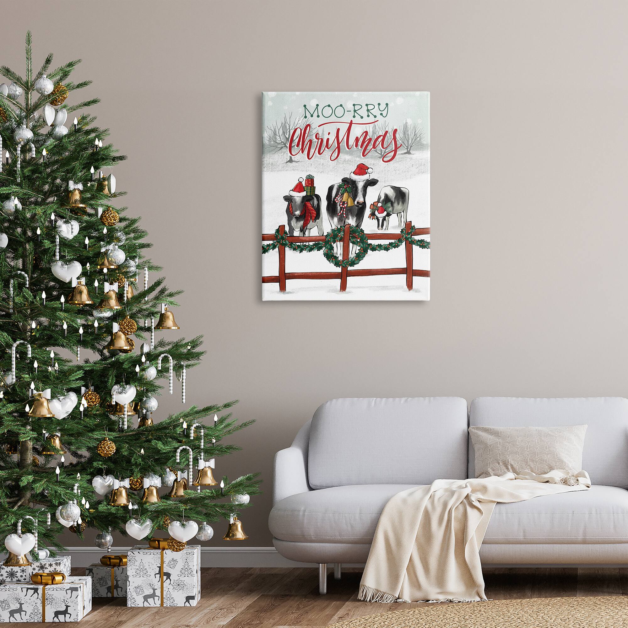 Stupell Industries Moo-rry Christmas Holiday Snowy Cows Canvas Wall Art