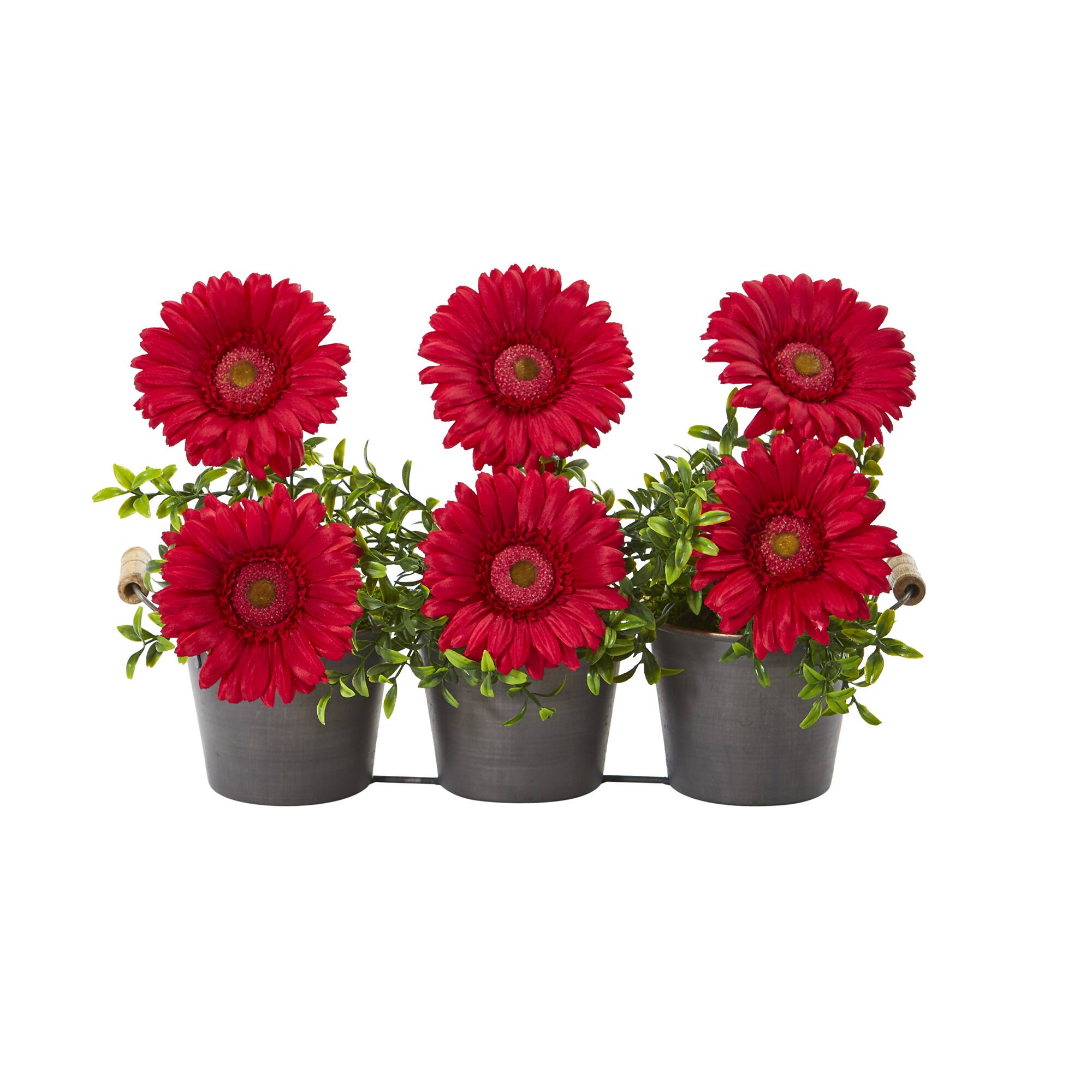 14&#x22; Gerbera Daisy Artificial Arrangement in Trio Metal Vase