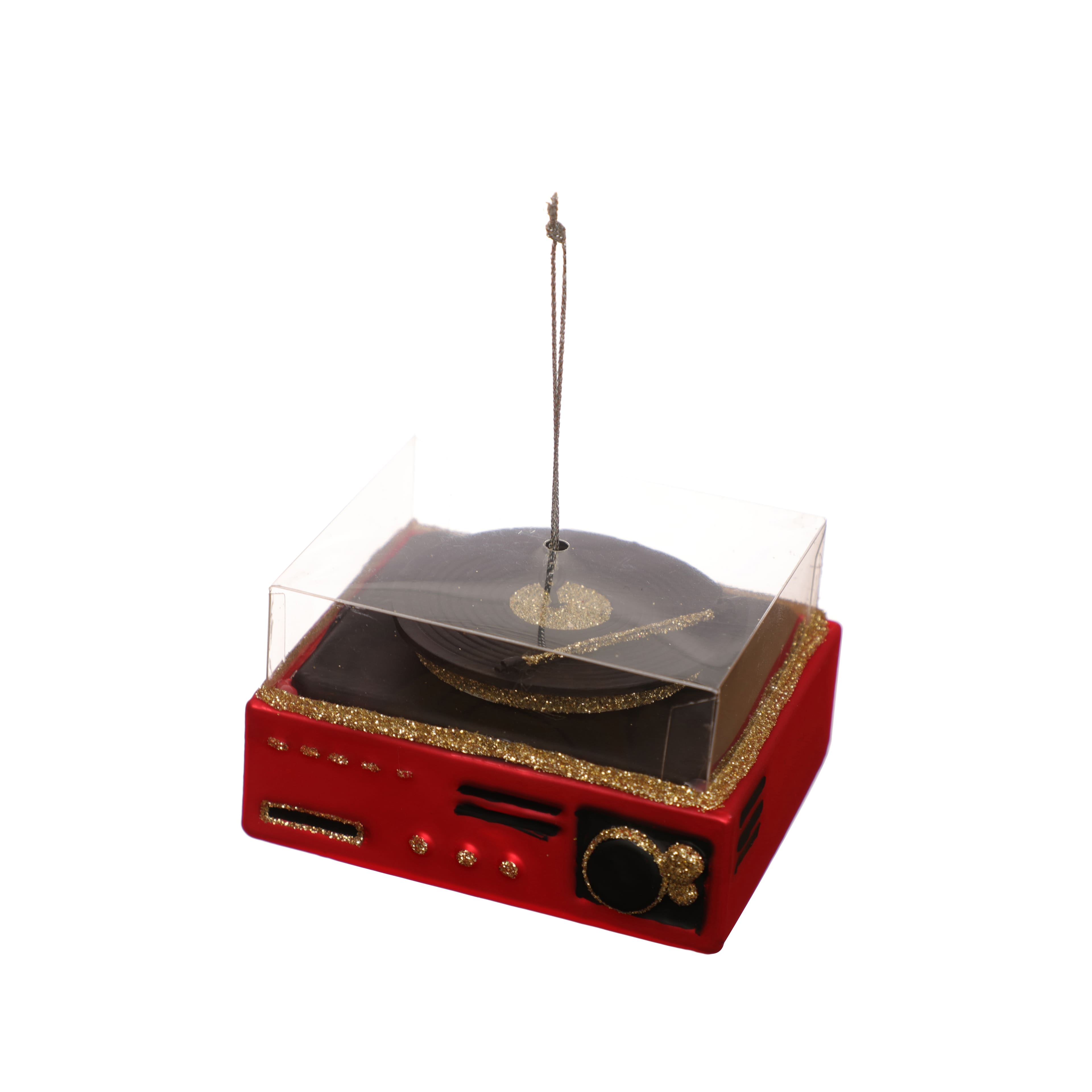 3.25&#x22; Red &#x26; Gold Record Player Glass Ornament by Ashland&#xAE;