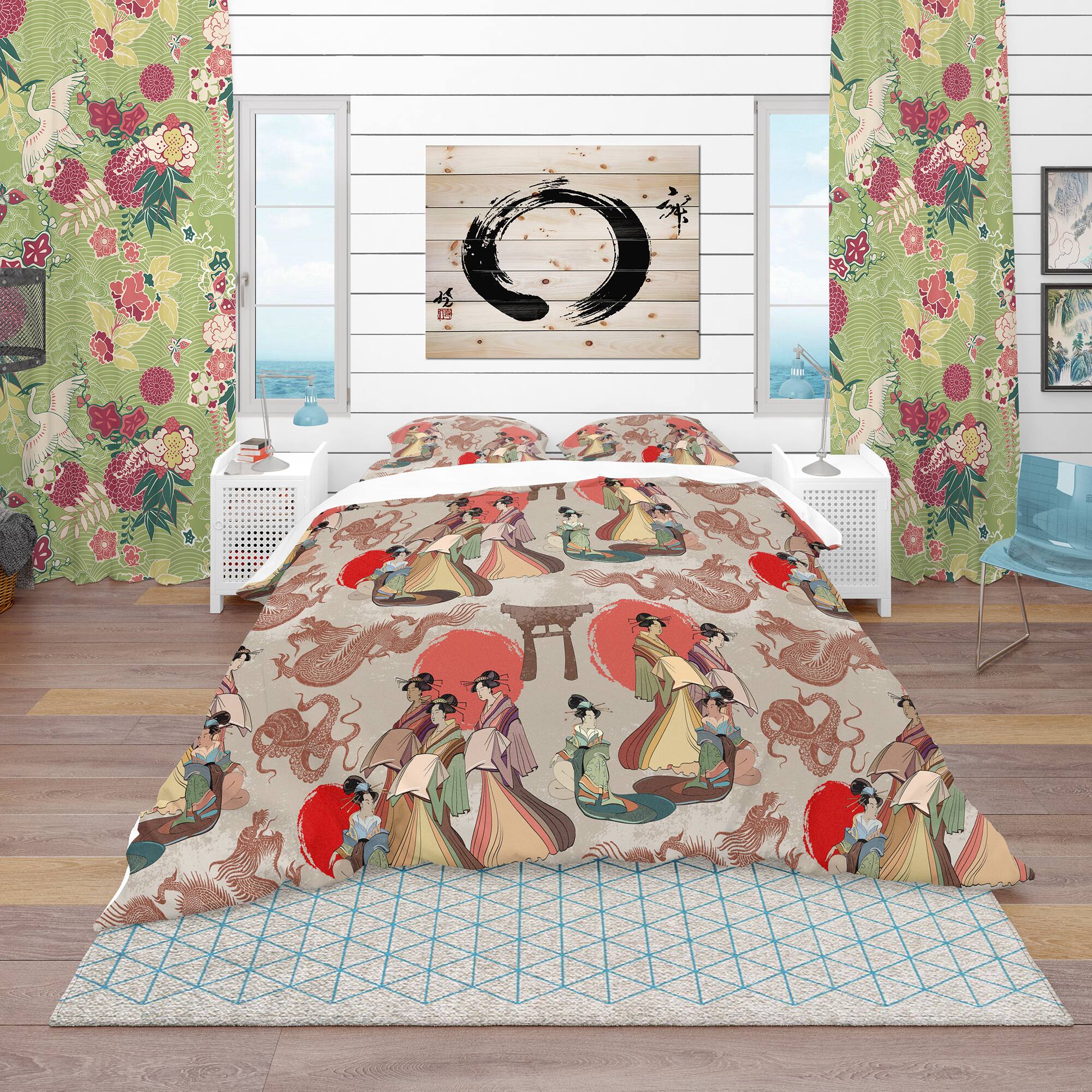 Designart &#x27;Japanese &#x26; Chinese Culture Pattern&#x27; Oriental Bedding Set - Duvet Cover &#x26; Shams