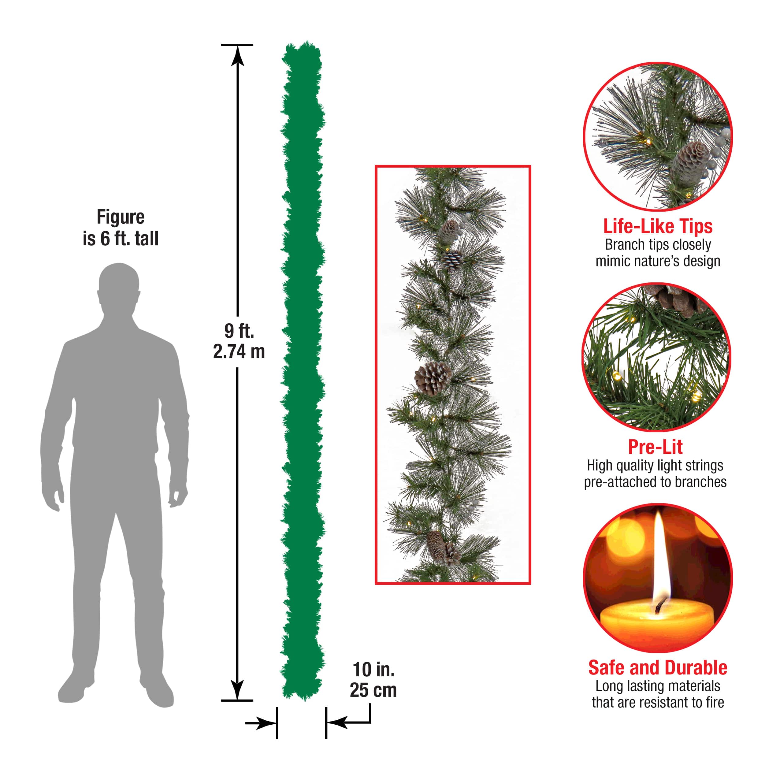 9ft. Whitter Pine Garland With LED Lights