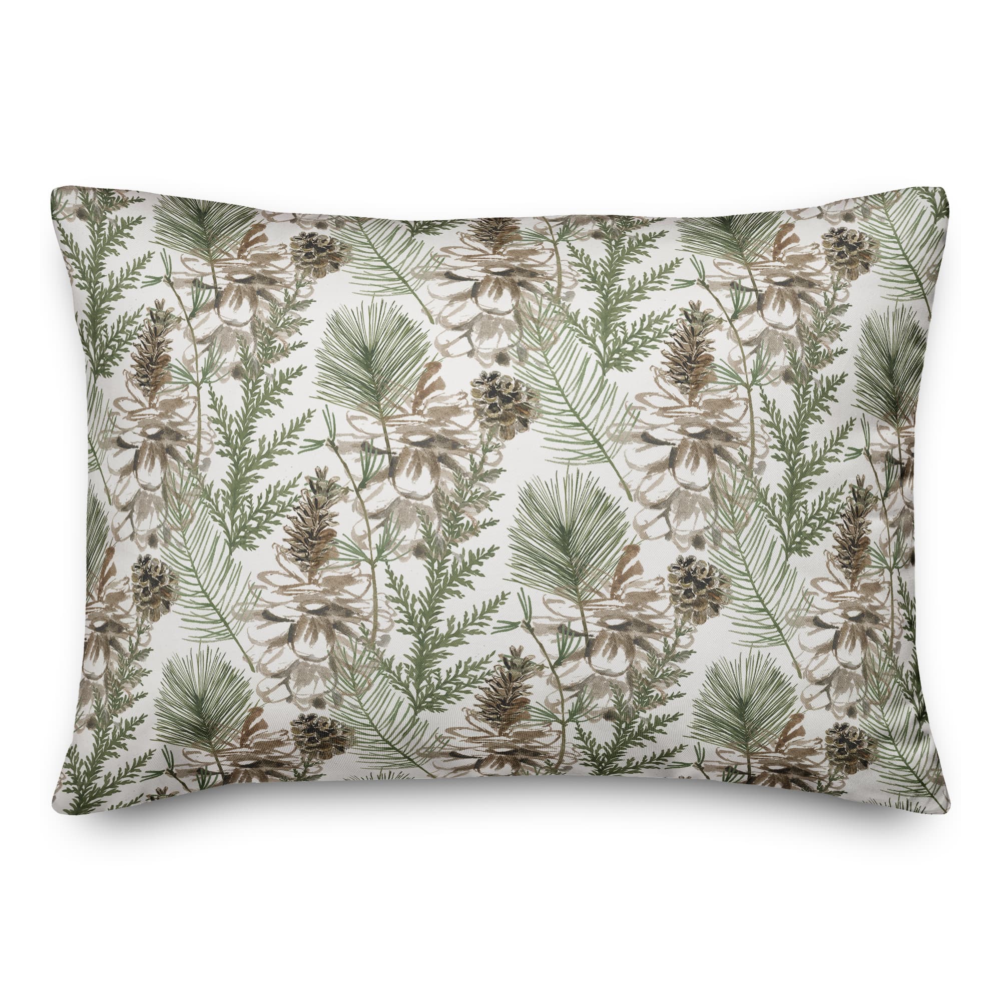 Pinecones & Greenery on White Rectangle Throw Pillow