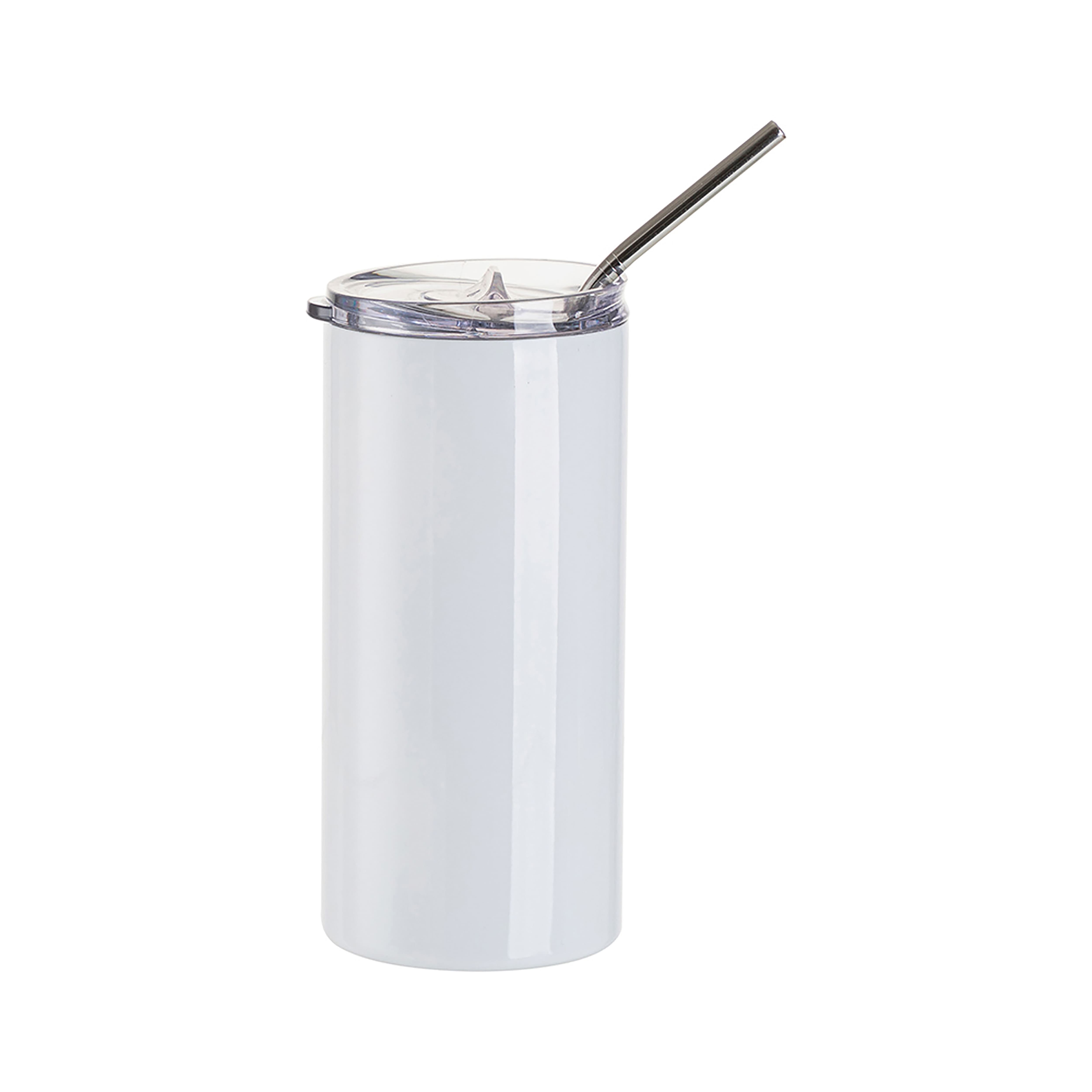 Craft Express 16oz. White Stainless Steel Skinny Tumblers with Lid &#x26; Straw, 4ct.