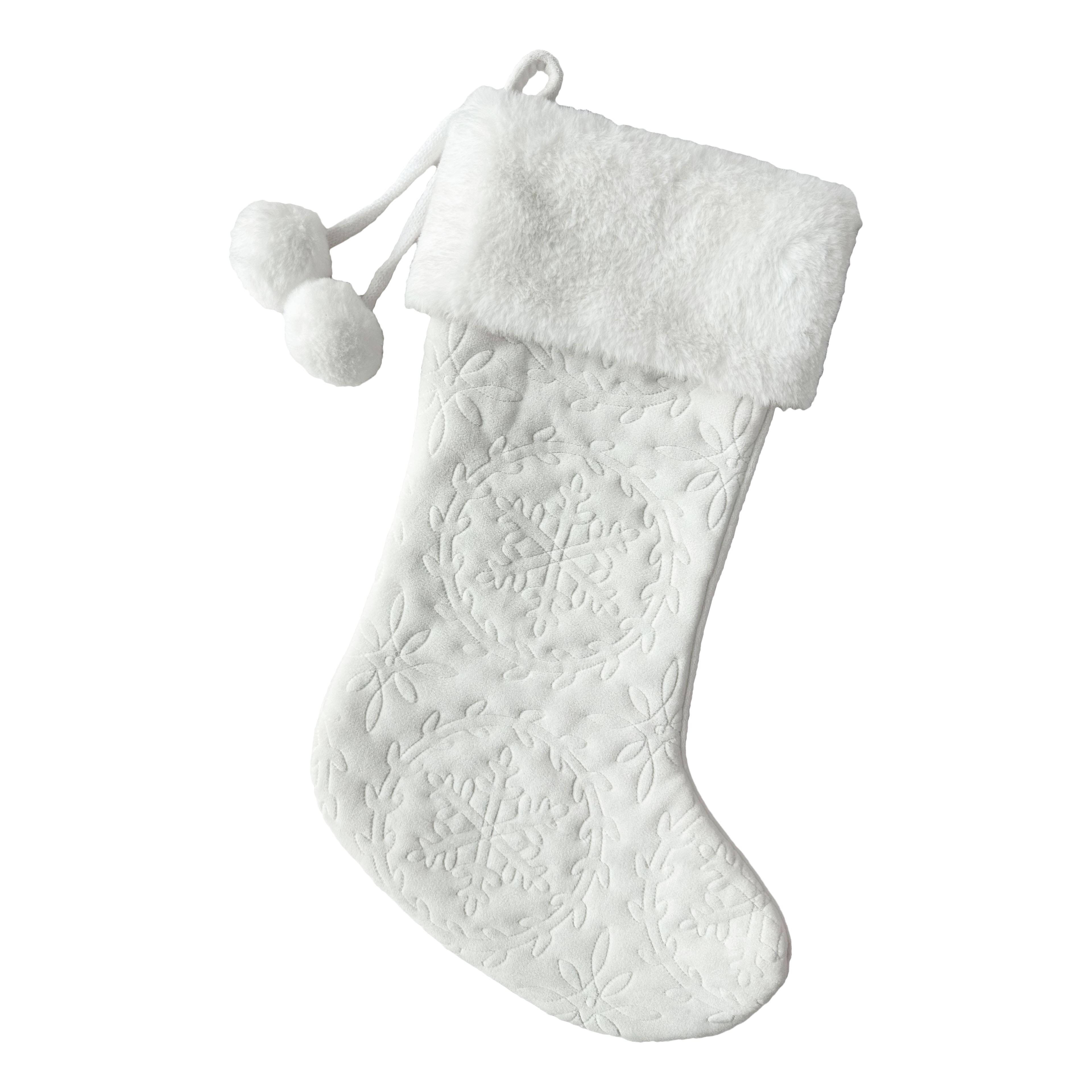 18&#x22; White Embroidered Snowflake Stocking with Faux Fur Cuff by Ashland&#xAE;